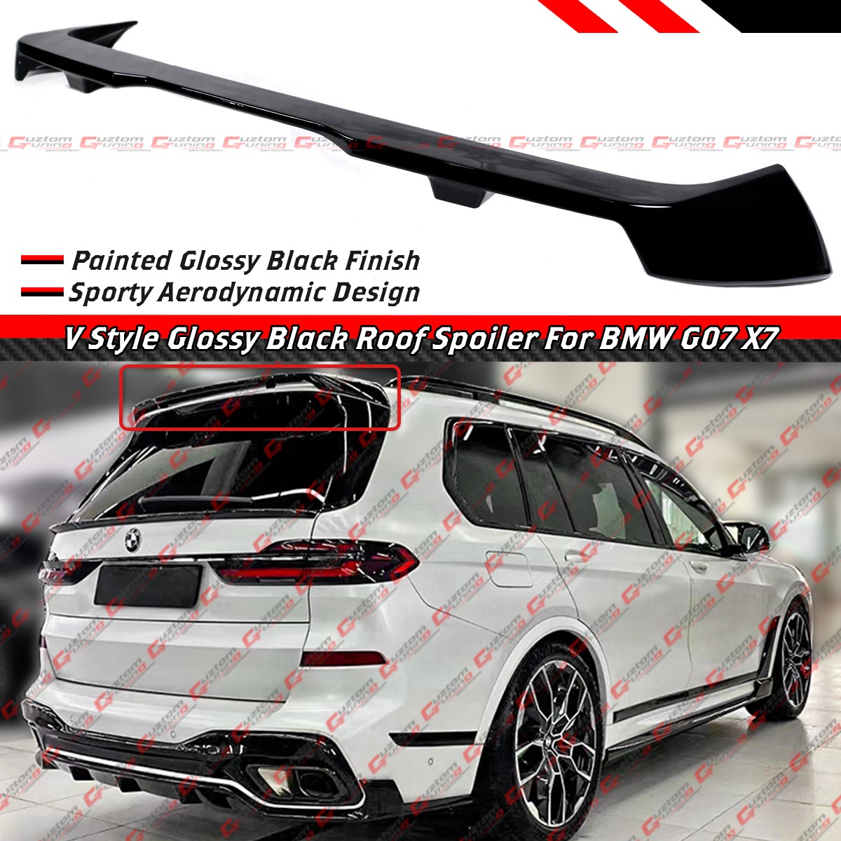 For 19-26 BMW X7 G07 M60i GT Style Gloss Blk Rear Roof Spoiler Wing Extension