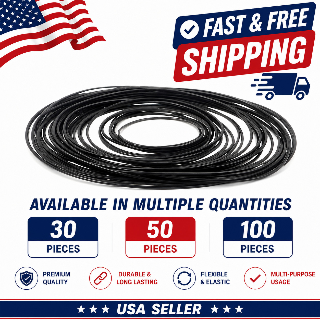 30/50/100Pcs Mix Size Rubber Belts 1mm Square Cassette Belt Set 40-135mm Fold
