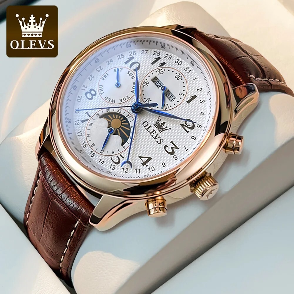OLEVS Automatic Mechanical Watch Men\'s Moon Phase Waterproof Luxury Men Strap
