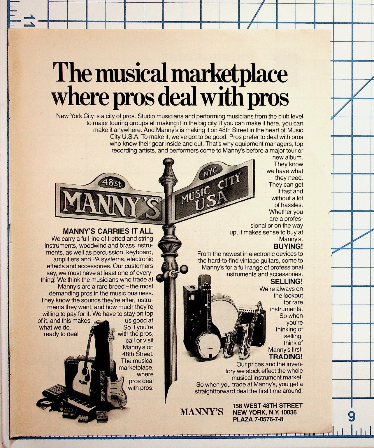 Manny\'s Music 48th Street NYC Vintage Magazine Ad Ephemera Music City USA