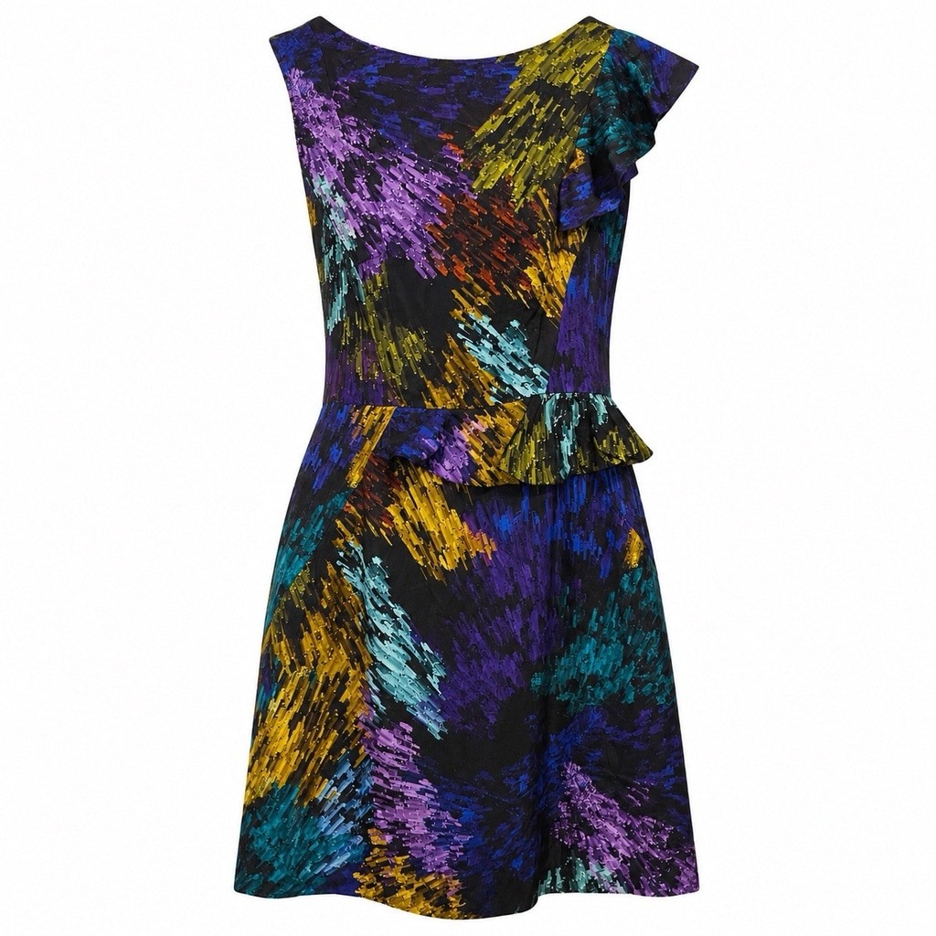 VTG Milly of New York 100% Silk Watercolor Art To Wear Ruffle Mini Dress USA 4