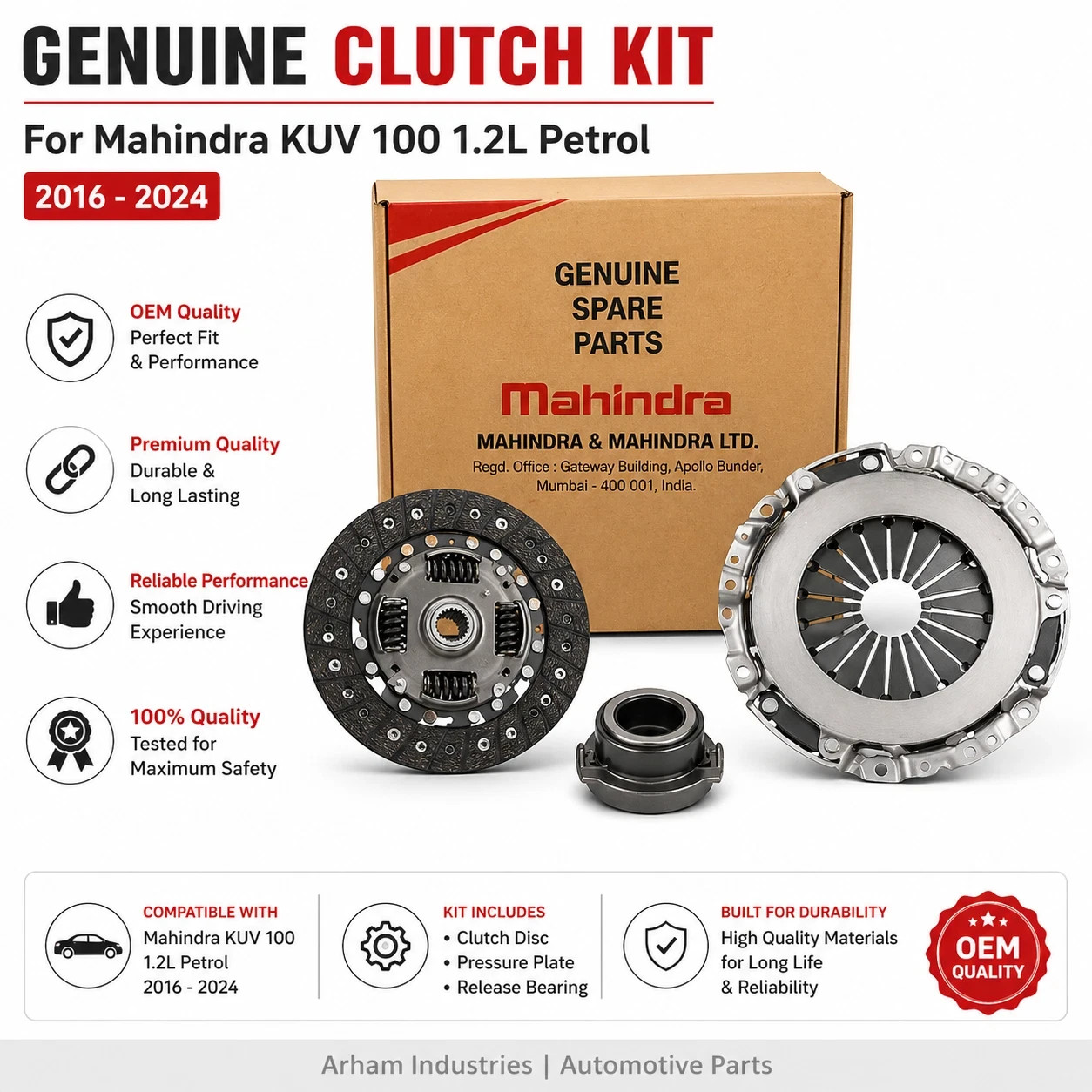 New Genuine Clutch Kit For Mahindra KUV 100 1.2L Petrol 2016-2024 OEM