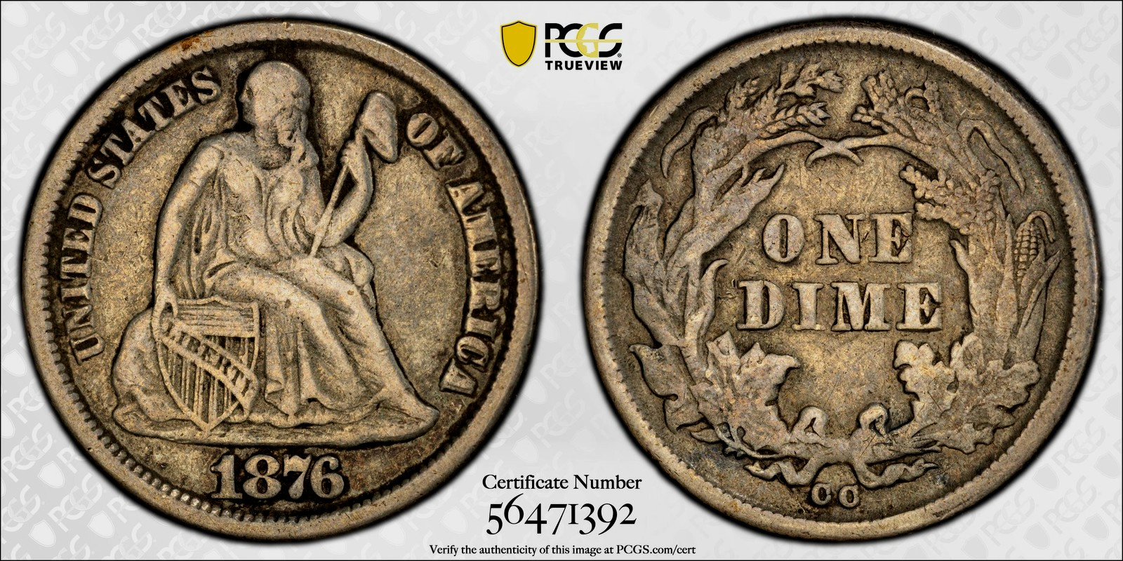 PCGS VF-30 1876-CC F-105 RIGHT C LOW FS-103 DOUBLED DIE OBV SEATED LIBERTY DIME PCGS VF-30 1876-CC F-105 RIGHT C LOW FS-103 DOUBLED DIE OBV SEATED LIBERTY DIME