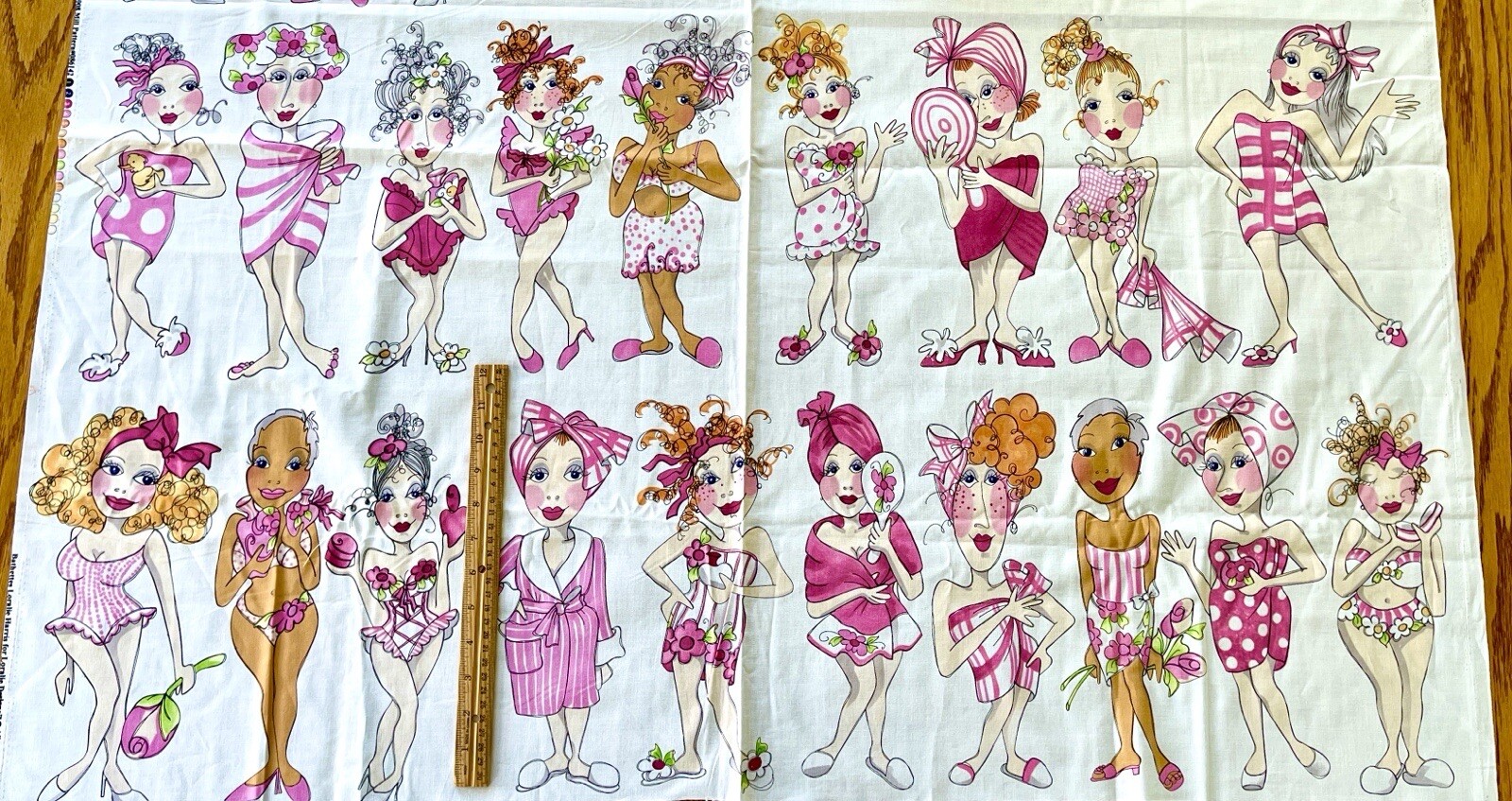 BATHETTES  2008 Loralie Harris Fabric 24x44 Pink Bathing Beauty Pin Up Girls