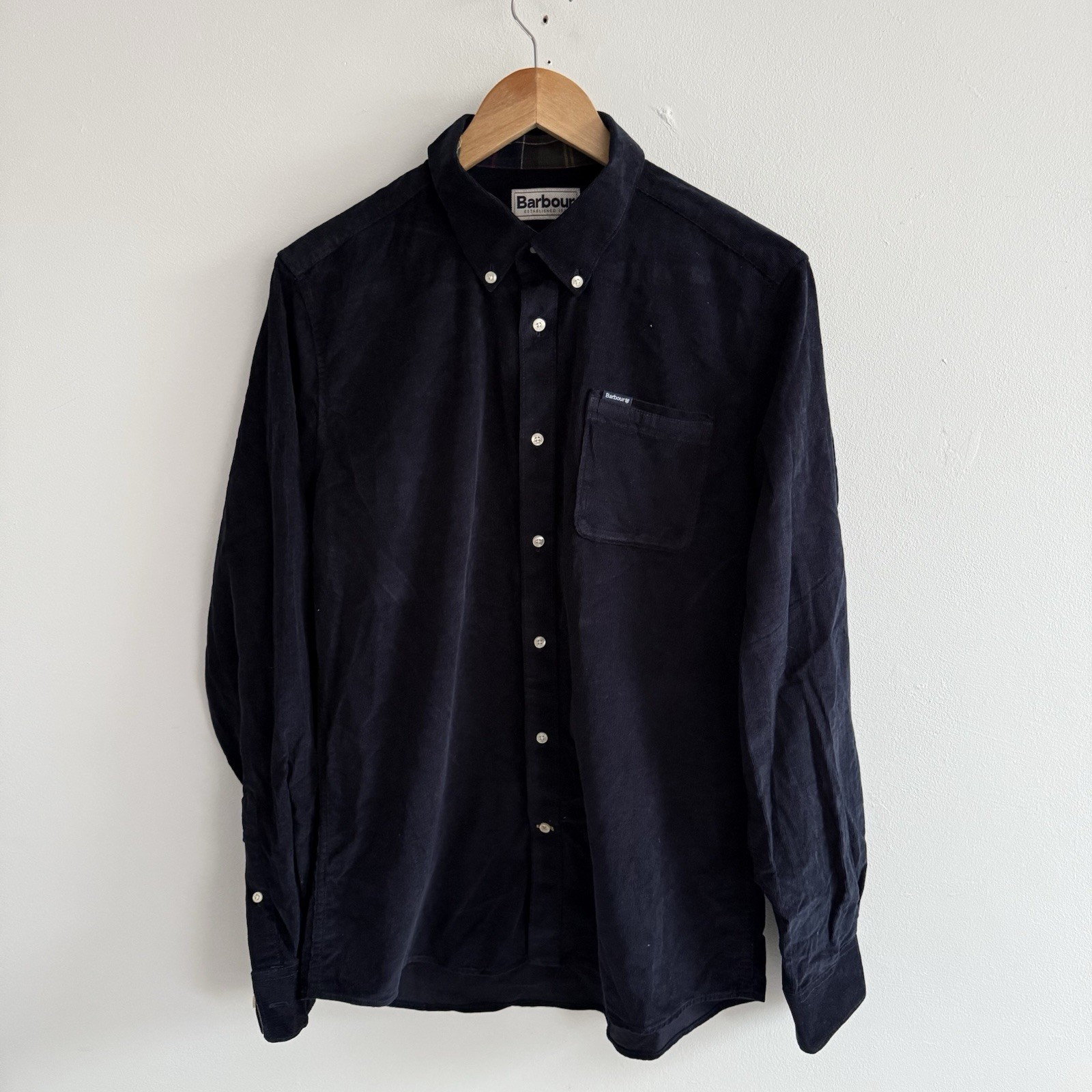 Barbour Corduroy Shirt Mens Medium Navy Needlecord Tailored Fit
