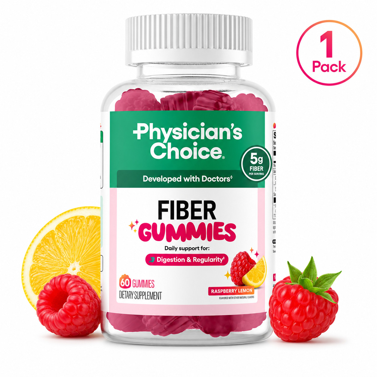 Physician\'s Choice Fiber Gummies Prebiotic Fiber 1-3 Pack 60CT