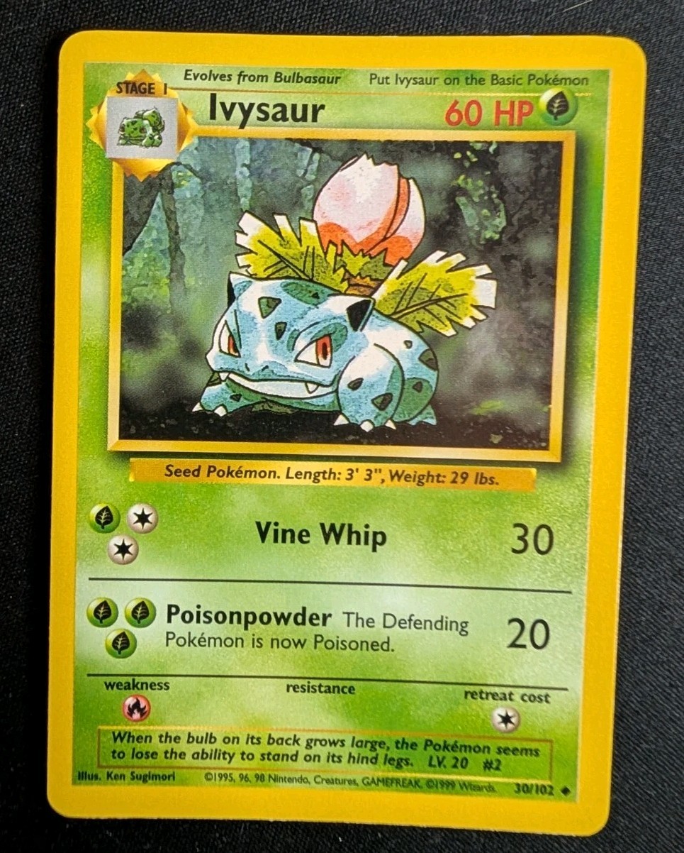 Ivysaur Base Set Unlimited 30/102 MP Pokemon TCG Ken Sugimori Ivysaur Base Set Unlimited 30/102 MP Pokemon TCG Ken Sugimori
