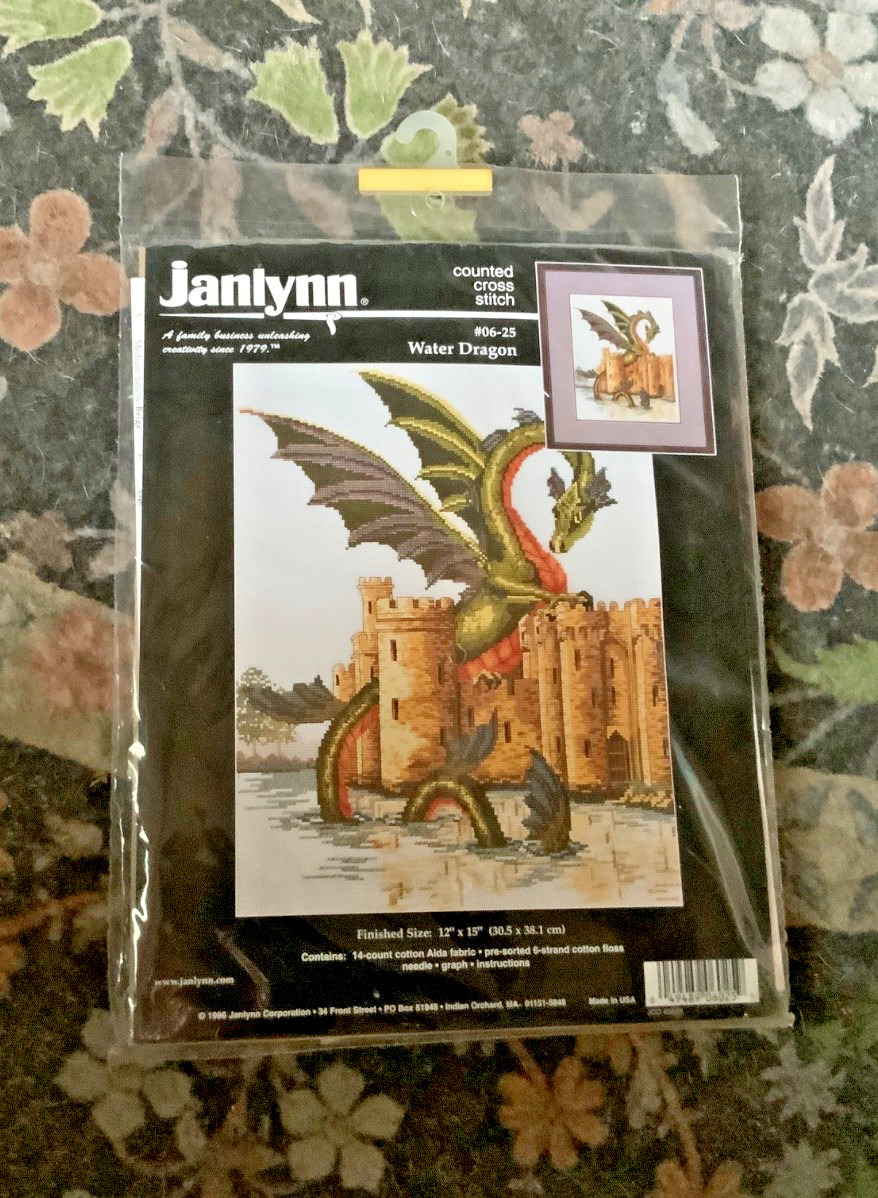 Janlynn Counted Cross Stitch Water Dragon VTG 1996 #06-25 unopened 12”x15” Janlynn Counted Cross Stitch Water Dragon VTG 1996 #06-25 unopened 12”x15”