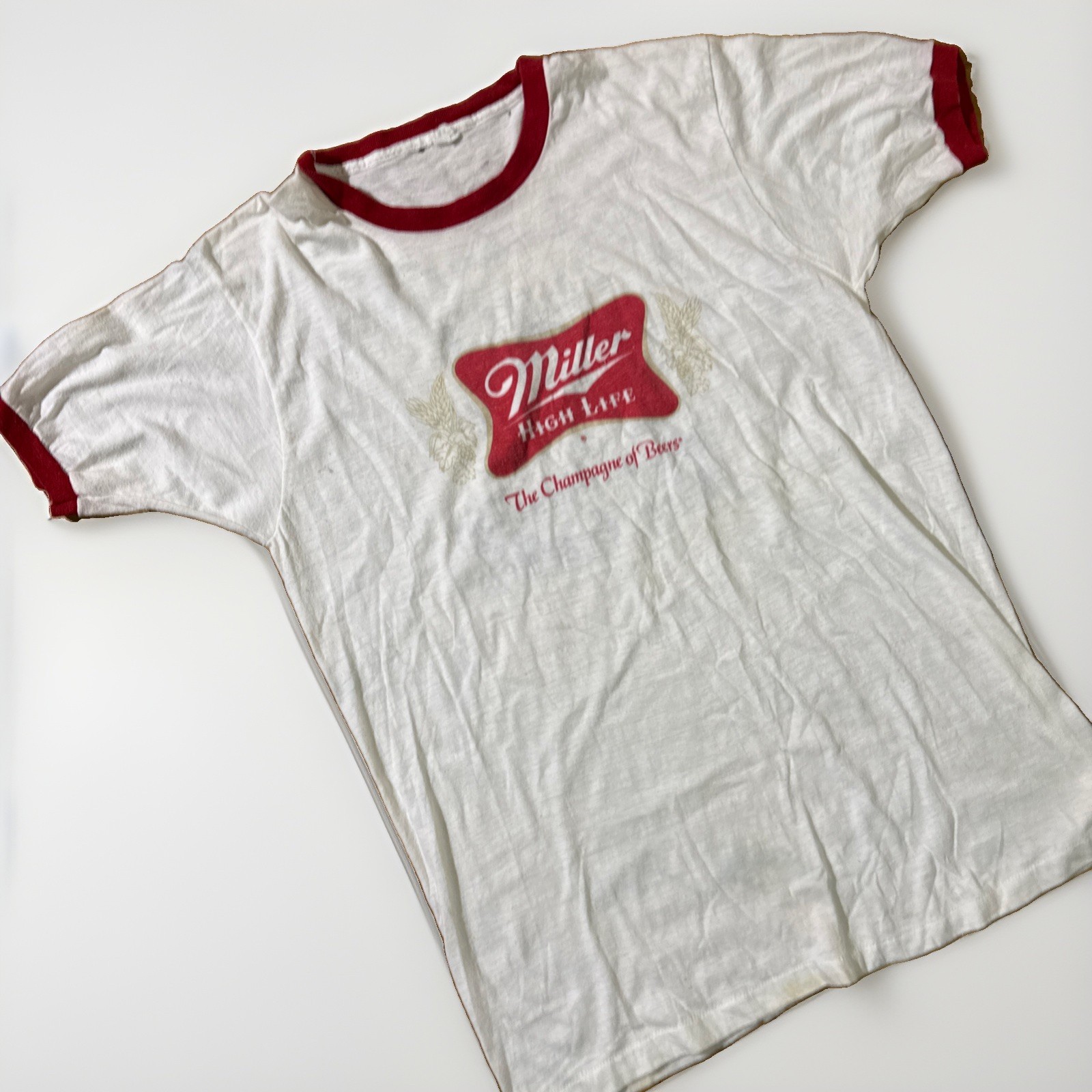 Vintage Rare 1970’sMiller High Life Ringer T Shirt XL USA Back Hit Print Bar