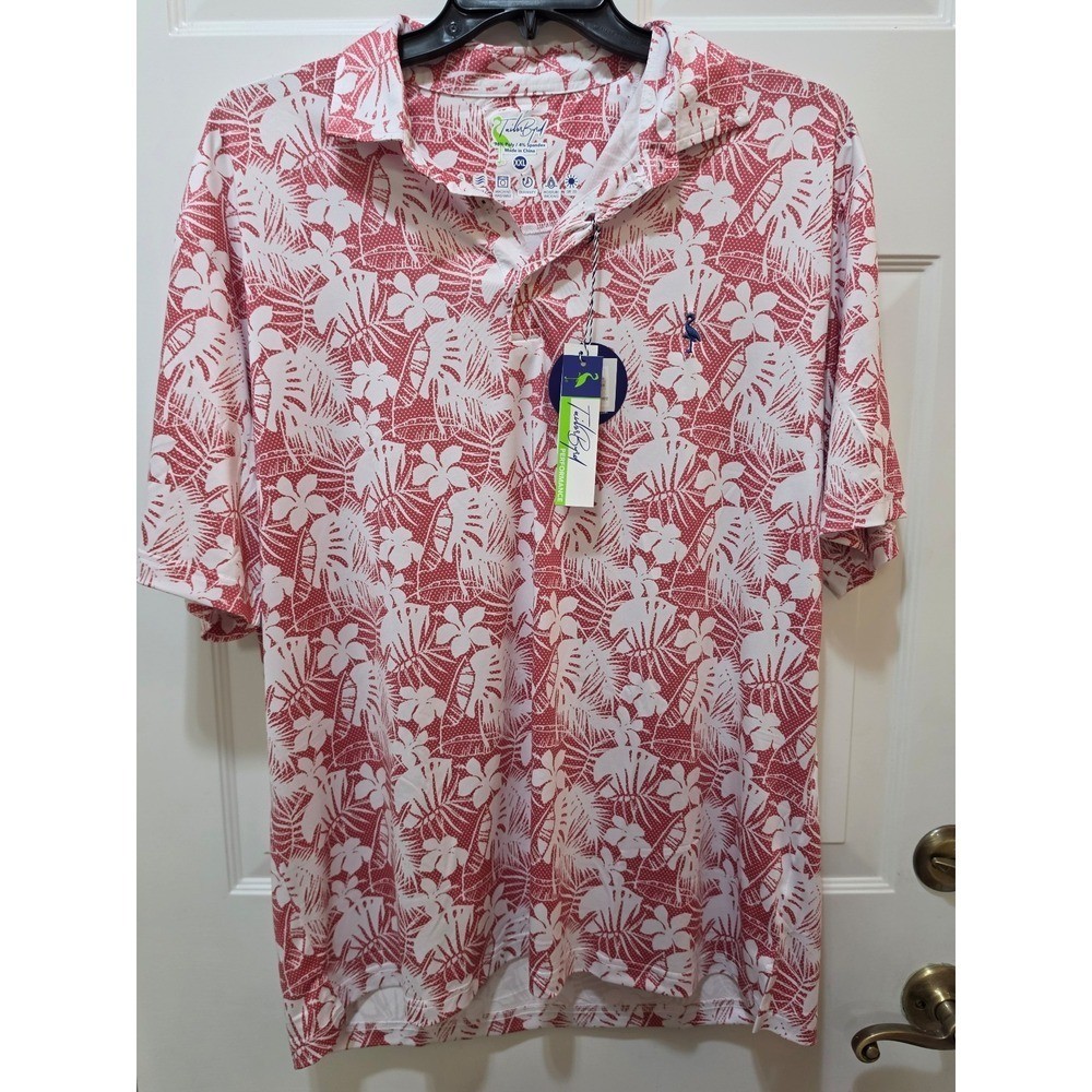 NWT TailorByrd Performance Tropical Leaf Golf Polo Shirt Men\'s XXL Red White NWT TailorByrd Performance Tropical Leaf Golf Polo Shirt Men\'s XXL Red White