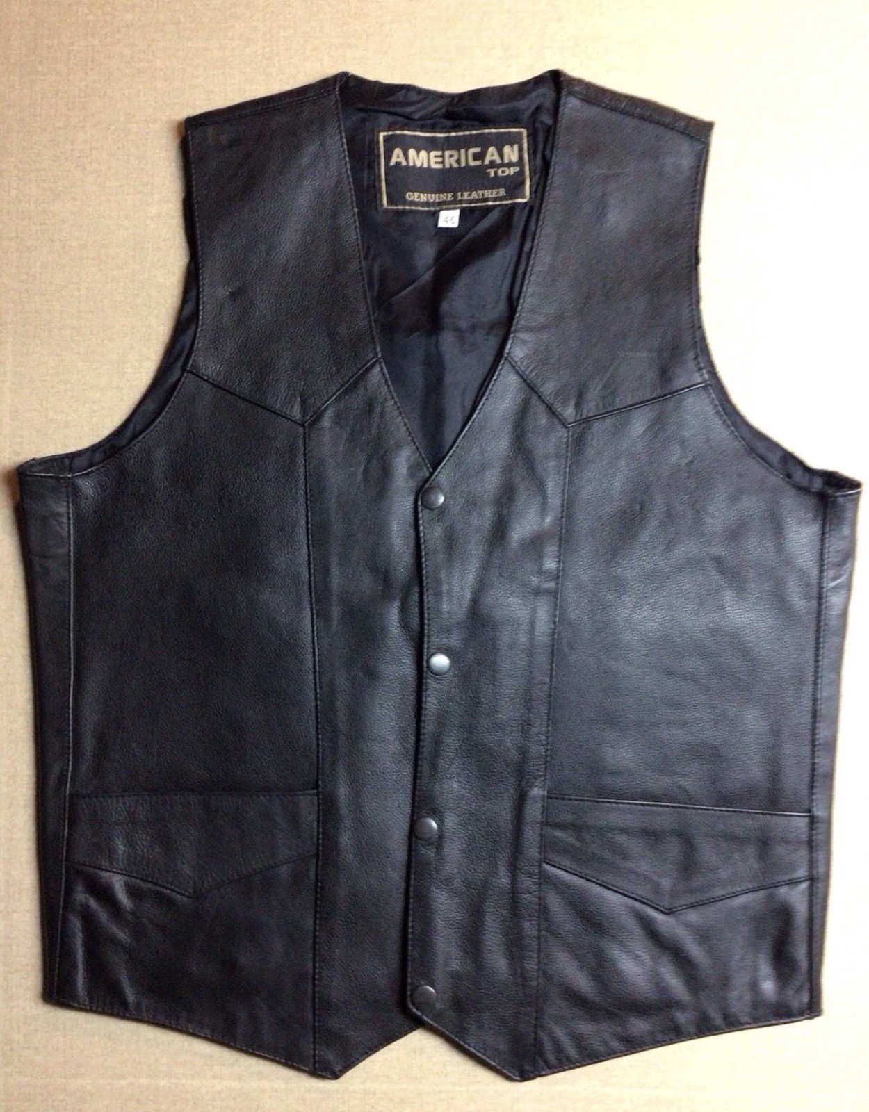 Men’s Vintage Black Leather Biker Vest Or Western Vest Size 46 Men’s Vintage Black Leather Biker Vest Or Western Vest Size 46