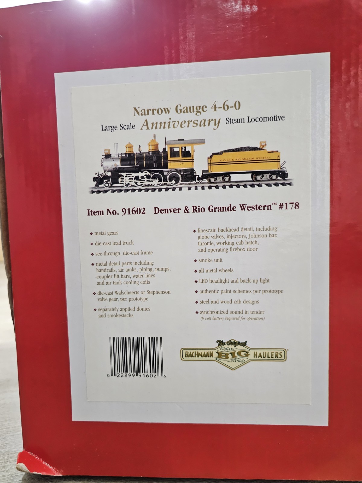 Bachmann 91602 Denver & Rio Grande Western 178 Narrow Gauge 4-6-0 Steam Loco NEW