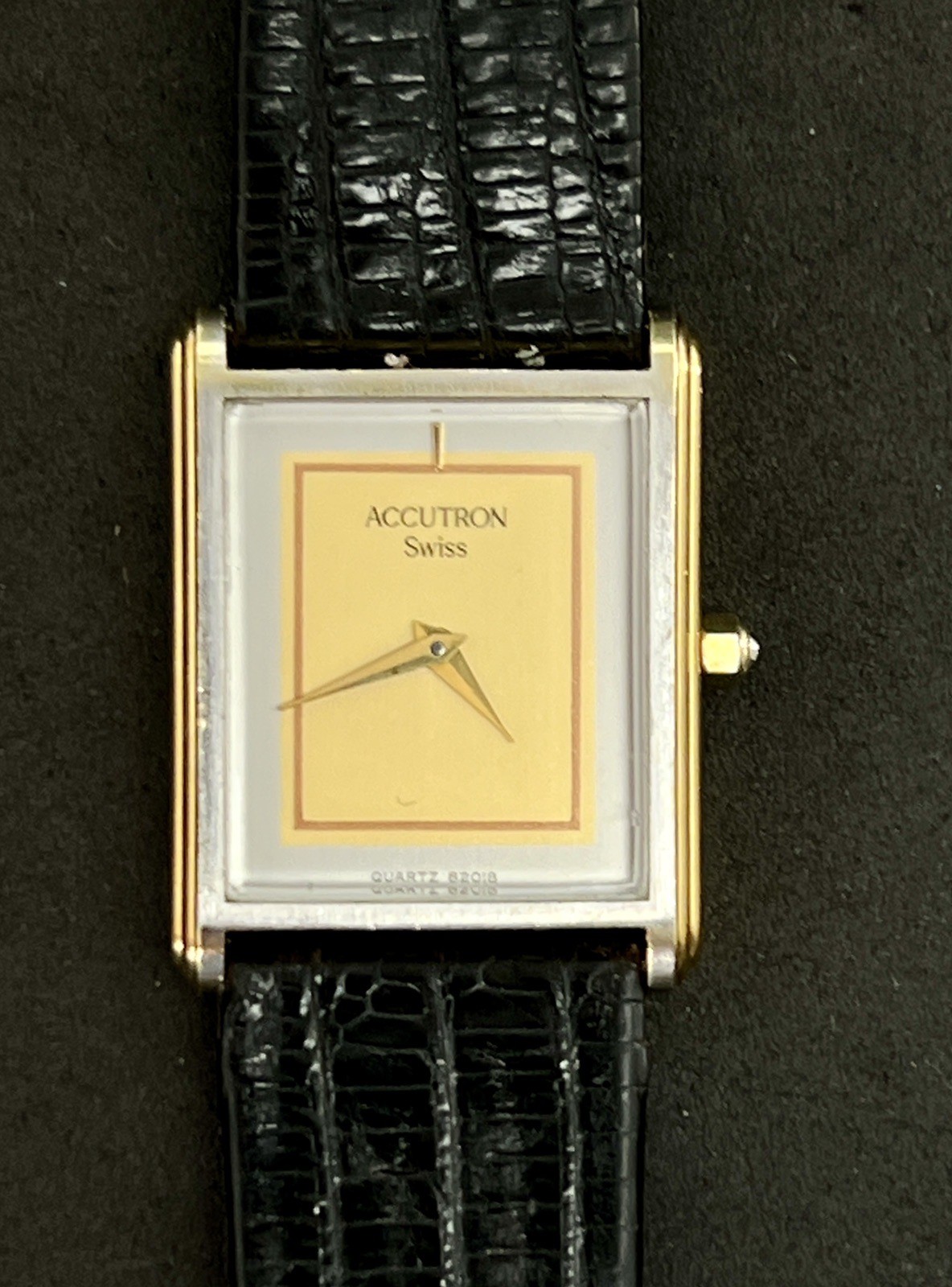 Vtg New 1982 BULOVA ACCUTRON Tank Men’s 32mm Swiss Quartz Watch Gold SS Lizard Vtg New 1982 BULOVA ACCUTRON Tank Men’s 32mm Swiss Quartz Watch Gold SS Lizard