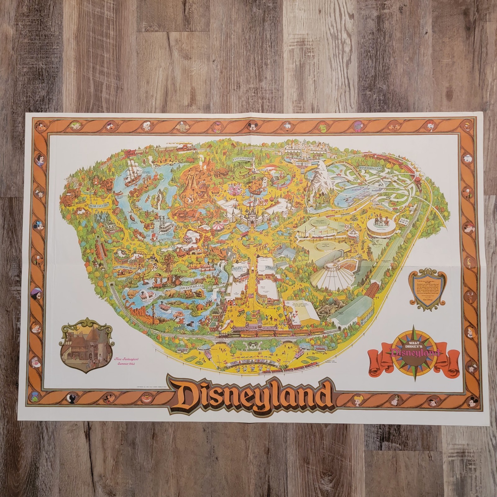 Vintage 1982 Walt Disney Disneyland Large Wall Map 30\