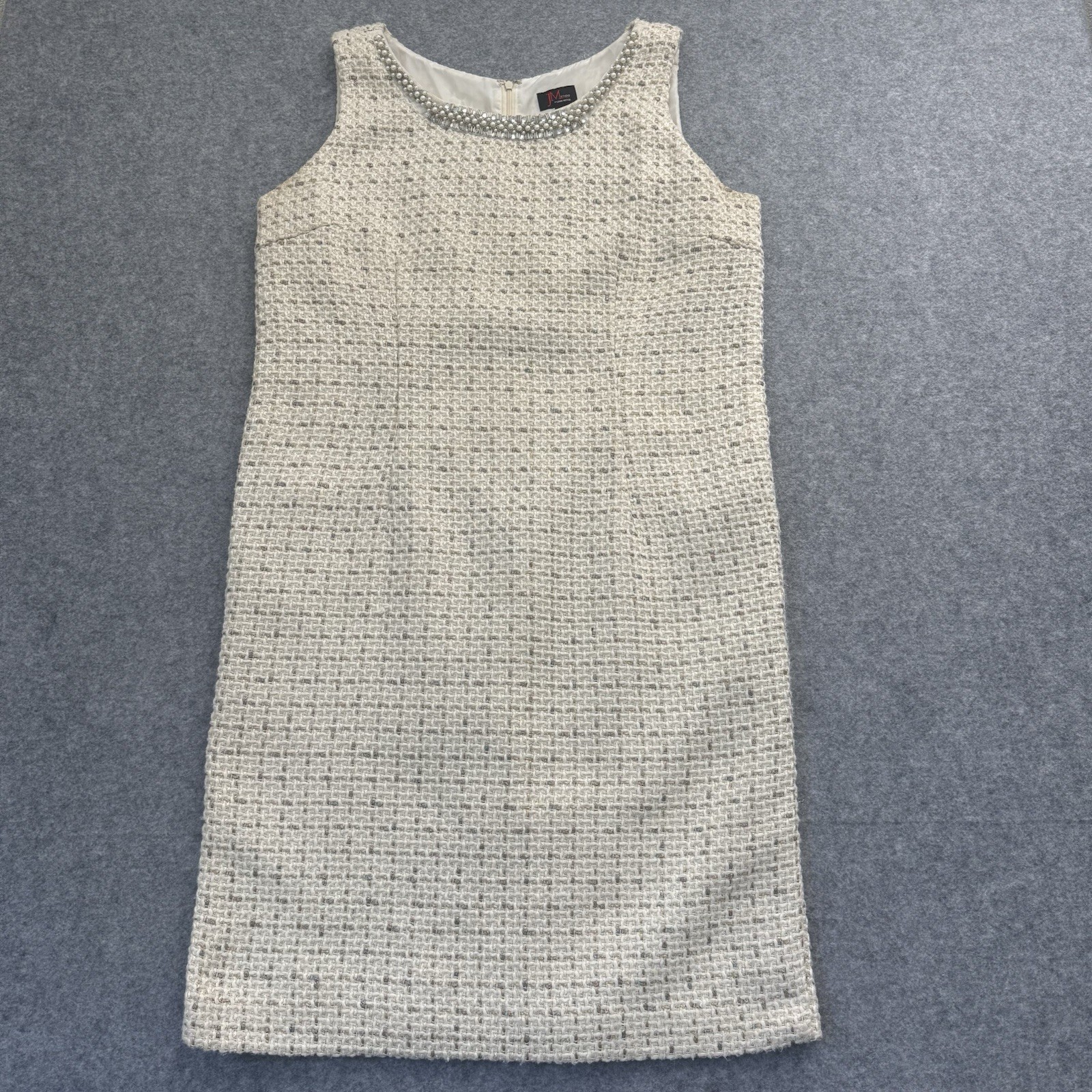 JM STUDIOS WHITE TWEED BOUCLE RHINESTONE PEARL MINI DRESS SIZE 18 JM STUDIOS WHITE TWEED BOUCLE RHINESTONE PEARL MINI DRESS SIZE 18