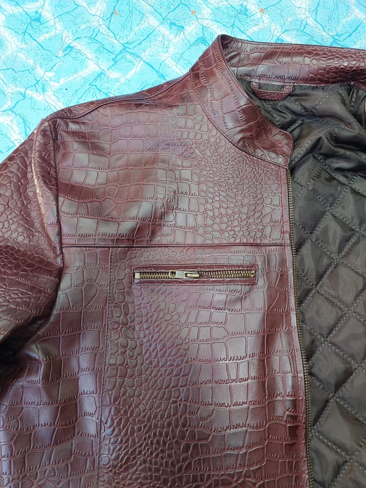 Mens alligator embossed leather bomber jacket handmade luxury outewear 