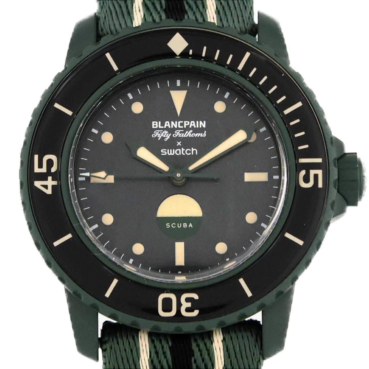 Authentic Swatch x Blancpain Fifty Fathoms Green Abyss S035G100 Other Mechan...