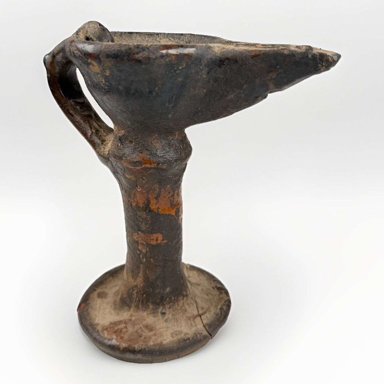 Medieval Italian Glazed Pottery Oil Lamp 14th-15th C. Antique Primitive Artifact