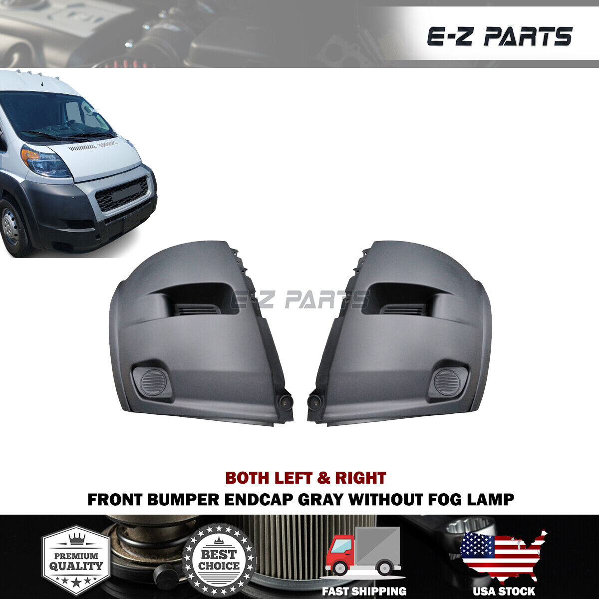 For 2019-2022 RAM Promaster Front Both Left & Right Bumper Endcap Gray Without