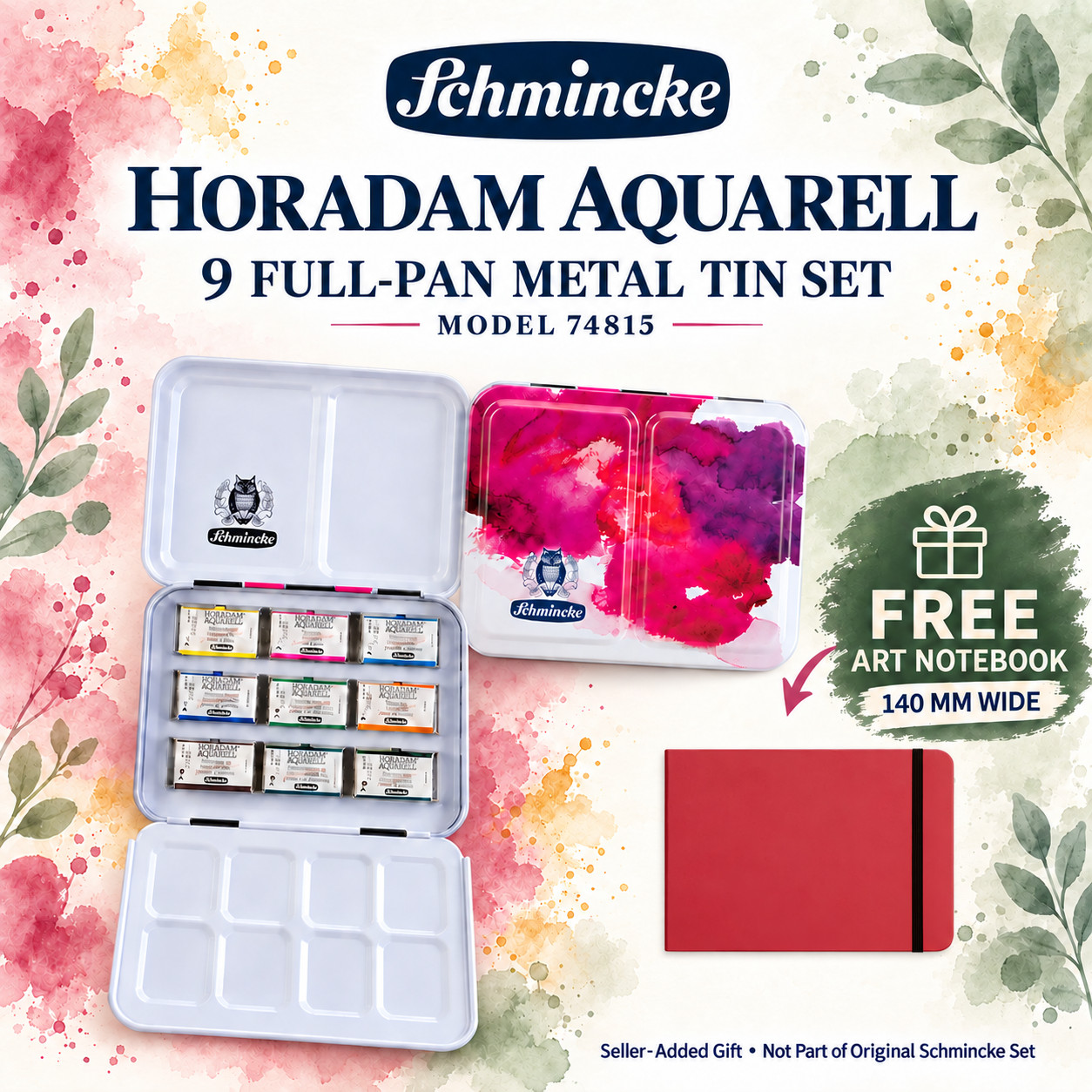 Schmincke HORADAM 9 Full Pan Watercolor Metal Tin Set 74815 + Notebook