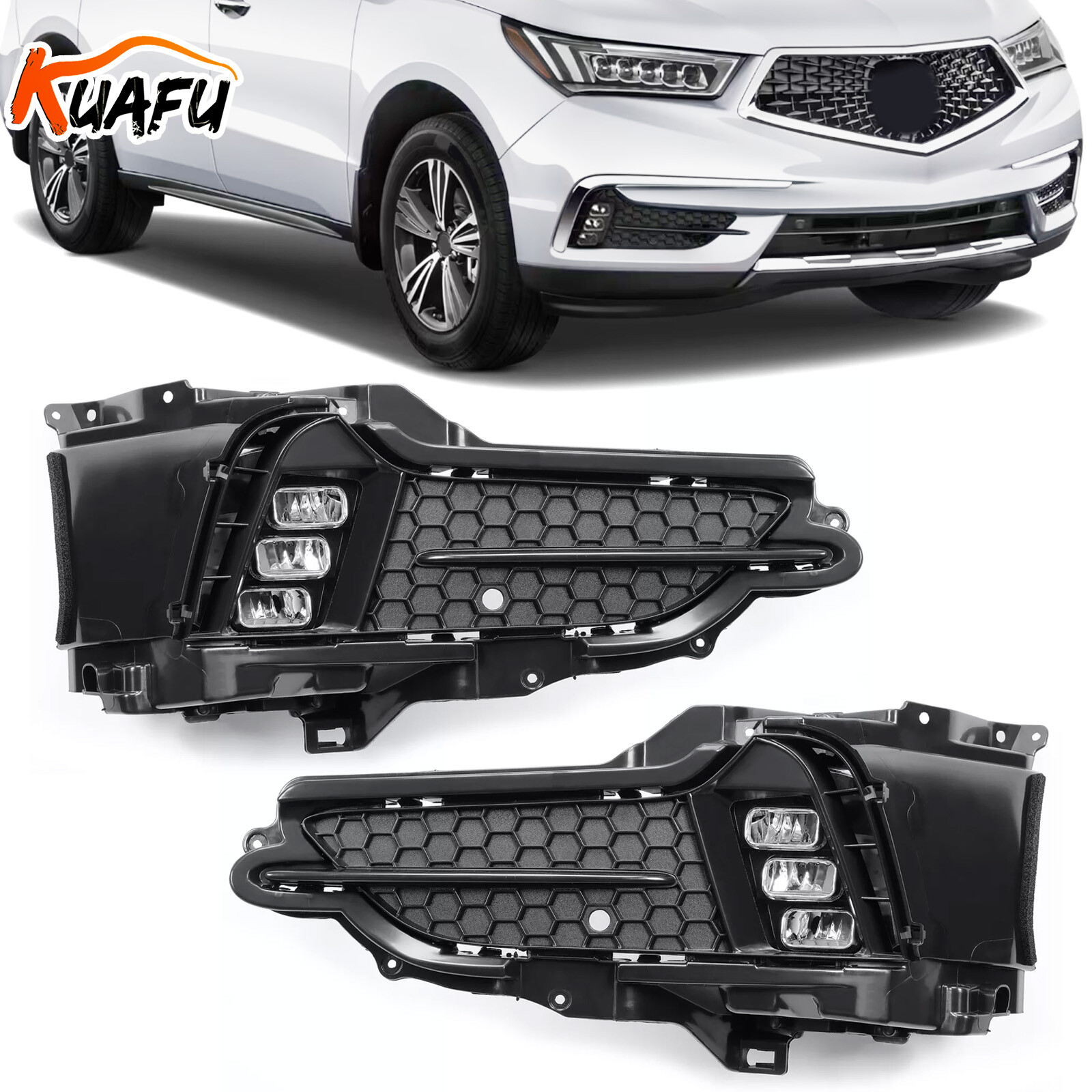 KUAFU Front Bumper Driving Lamps Clear Pair Fog Light For 2017-2020 Acura MDX