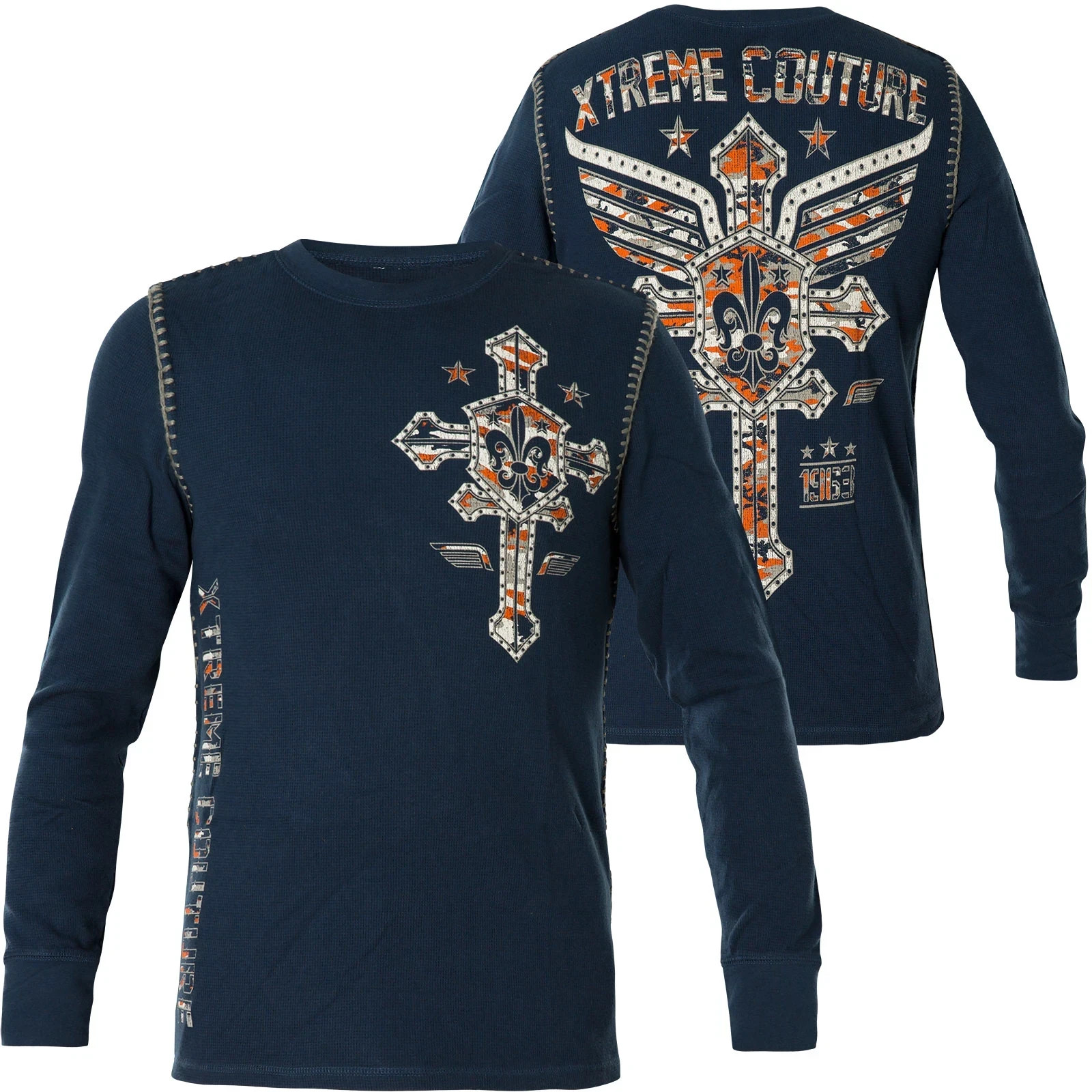 Xtreme Couture AFFLICTION Men's Thermal M/2XL SOLDIER OF FAITH Biker Wings Blue