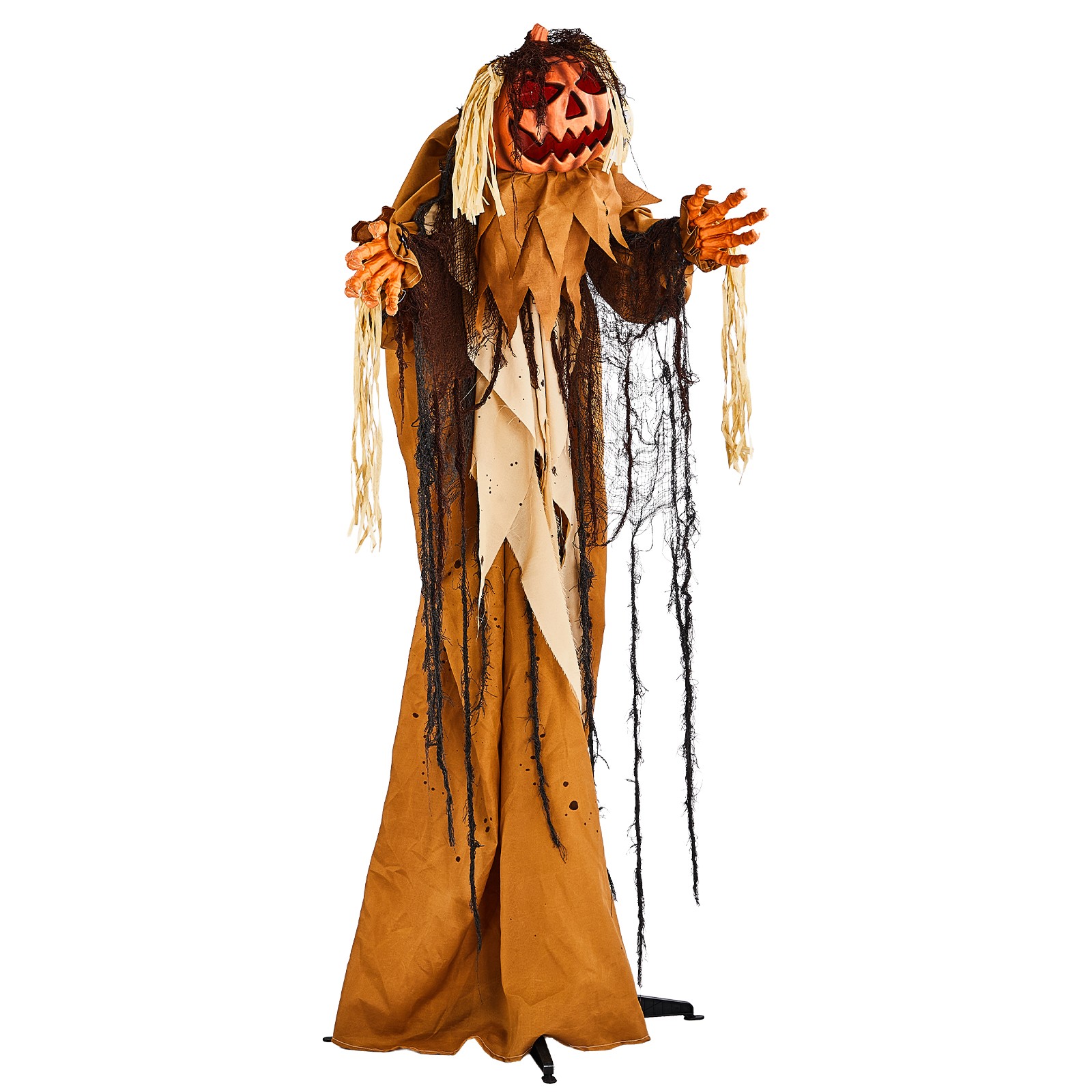 5.5ft Halloween Pumpkin Man Decoration with Red Glowing Head, Sound-Activated