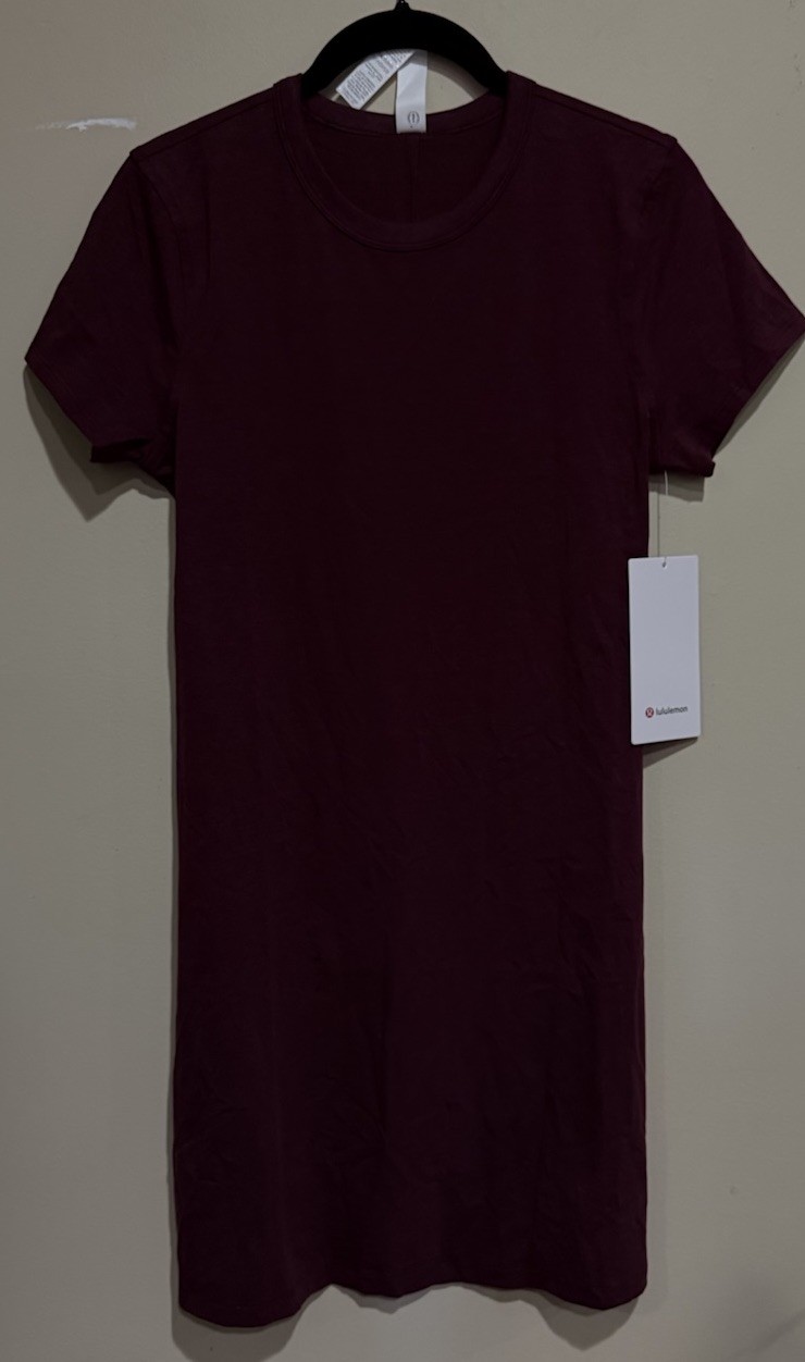 NWT Lululemon Size 8 Classic Fit Cotton Blend T-Shirt Dress Garnet Maroon $88