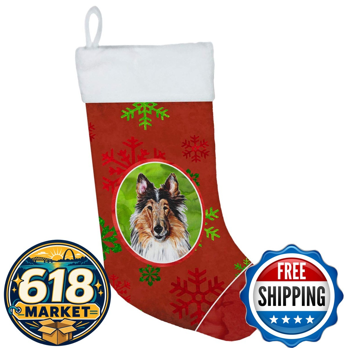 Caroline\'s Treasures SC9742-CS Collie Red Snowflakes Christmas Stocking
