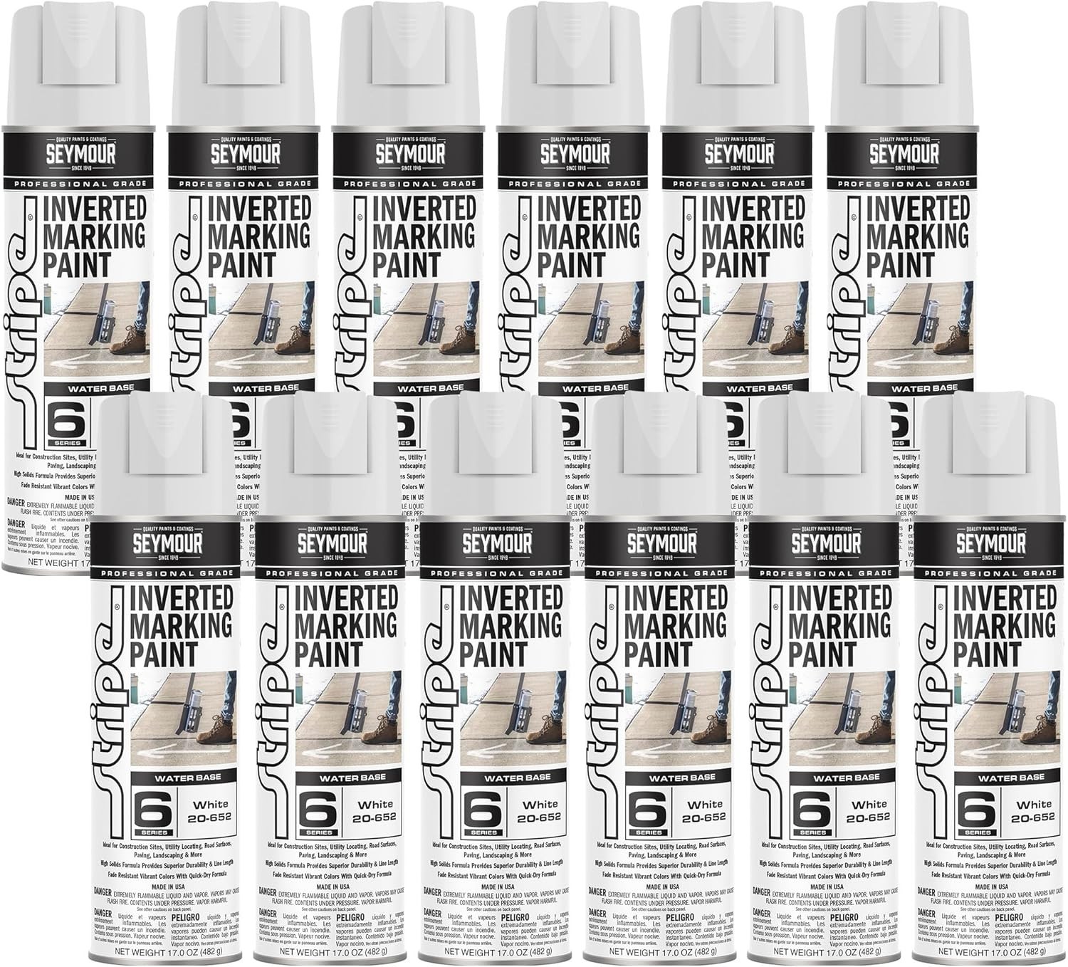 12PK Seymour 20-652 Inverted White Marking Paint 17oz