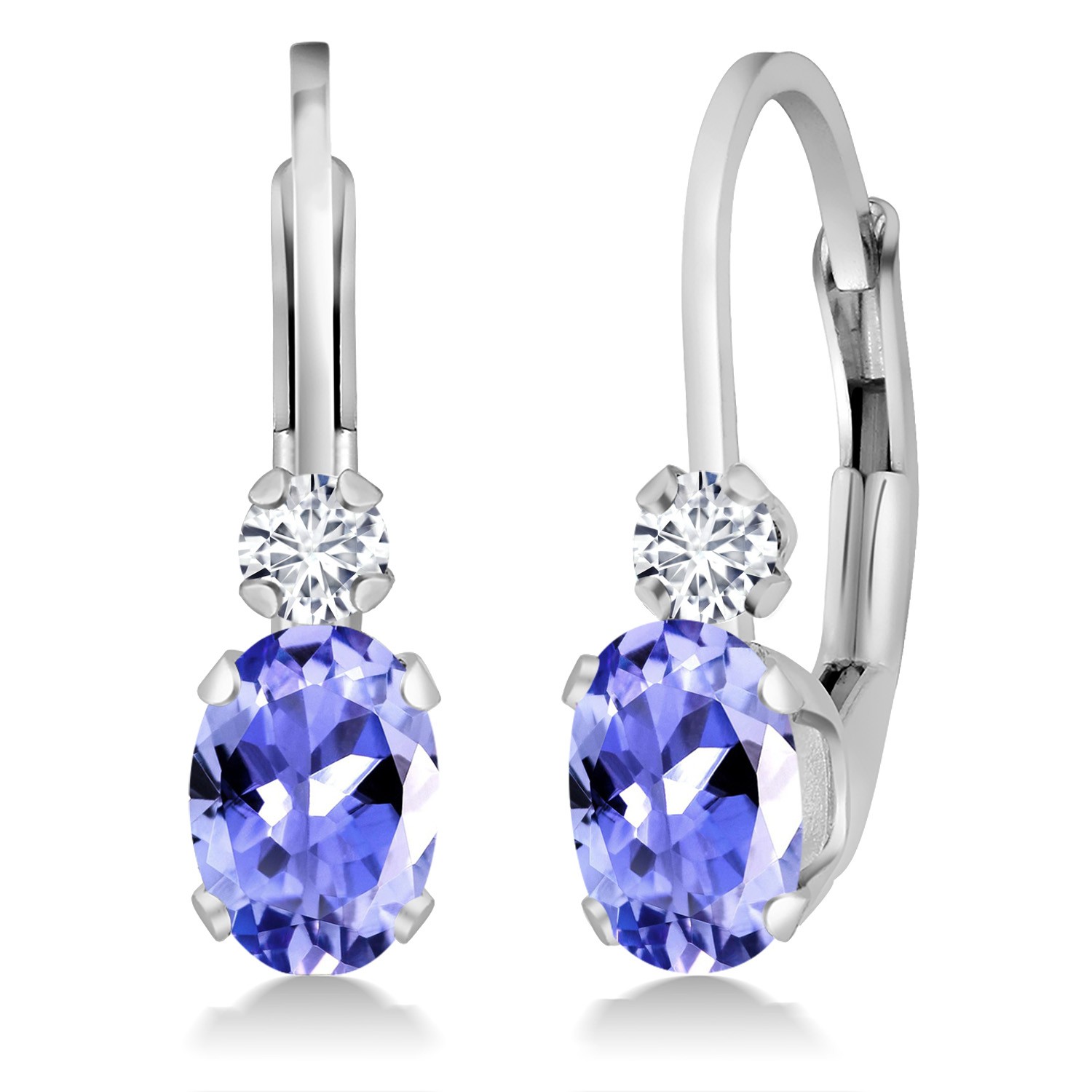 14K White Gold Tanzanite and Diamond Leverback Earrings For Women | 0.97 Cttw |
