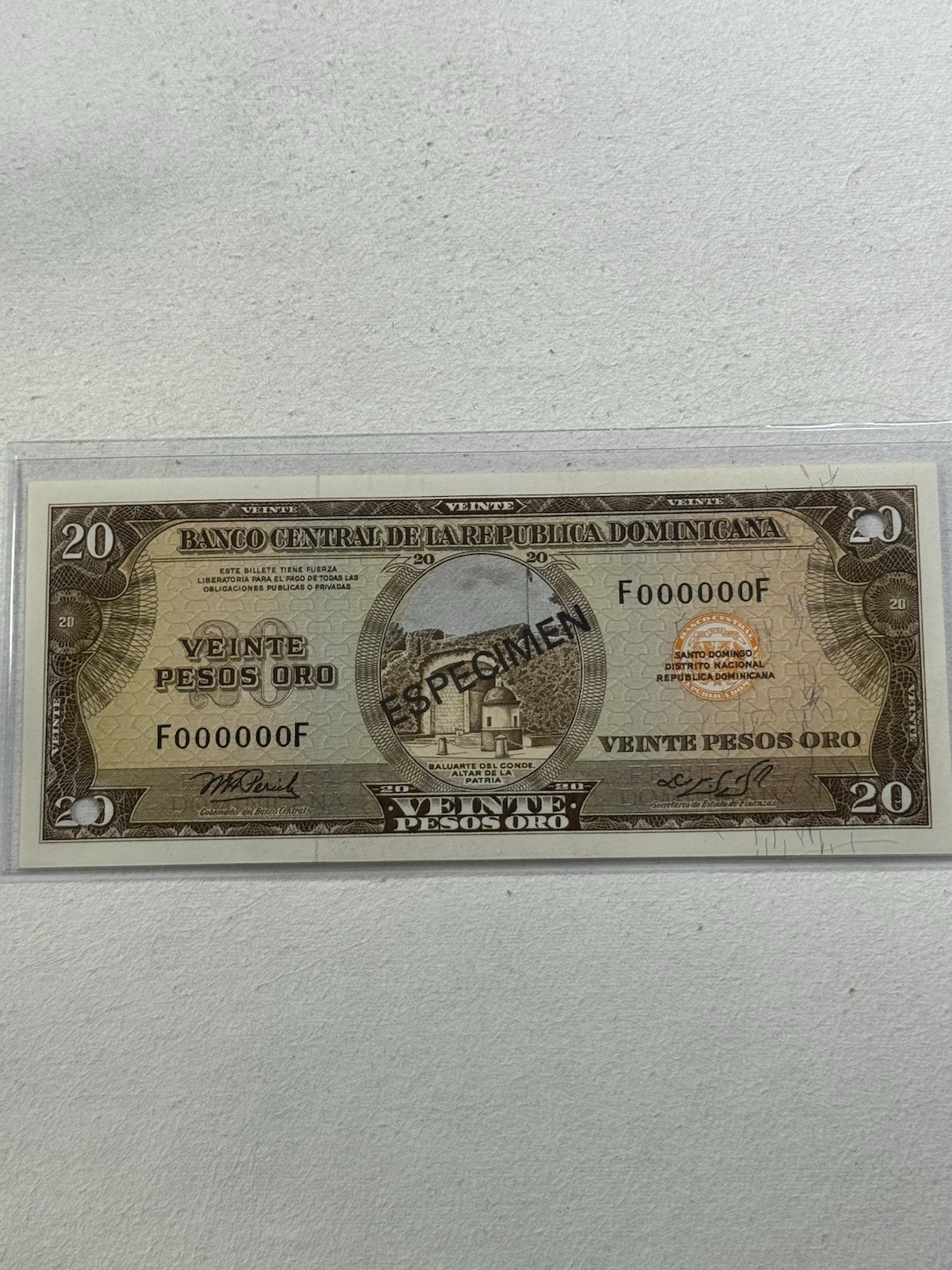 1976 Dominican Republic 20 Pesos Specimen P# 111s2 Series F000000F