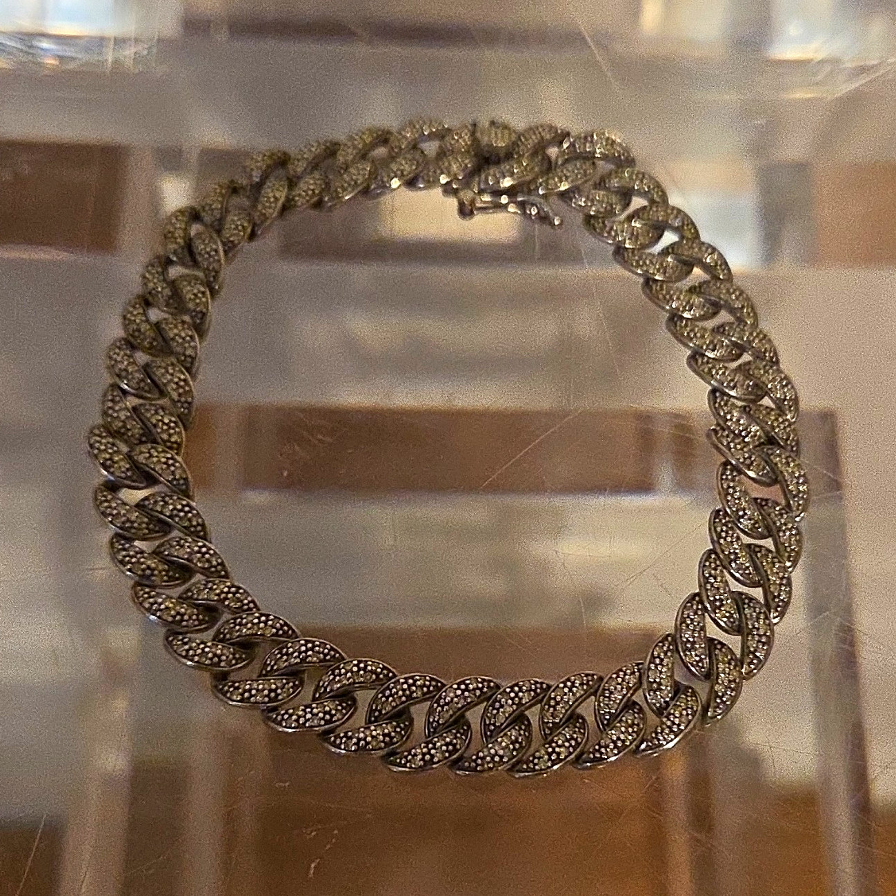 2k Diamond 925 Sterling Silver Cuban Link Chain Bracelet Box Clasp, Signed 2k Diamond 925 Sterling Silver Cuban Link Chain Bracelet Box Clasp, Signed