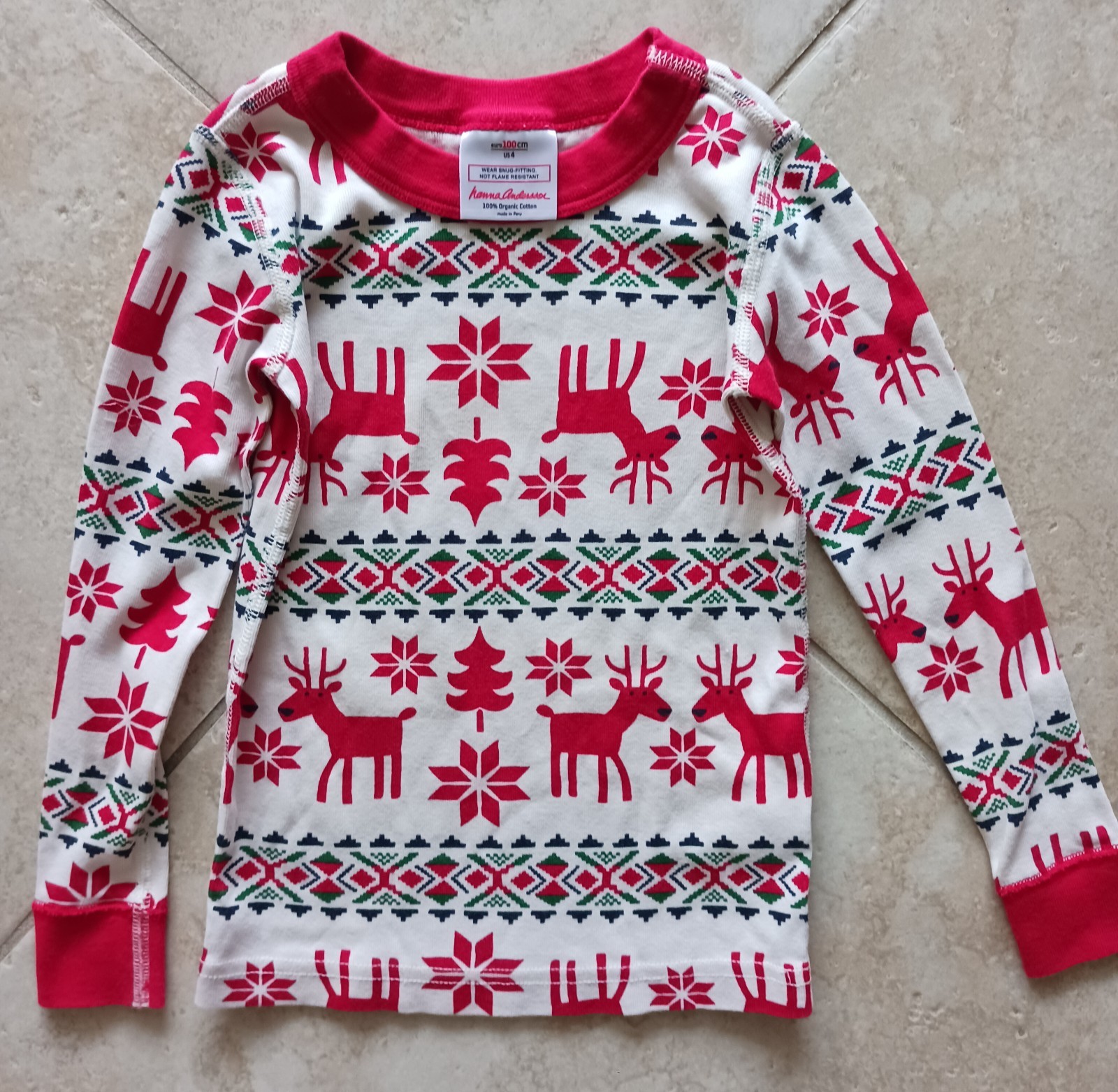New Hanna Andersson Kids 4 Reindeer Fair Isle Org Cotton Pajama Top Red Cream New Hanna Andersson Kids 4 Reindeer Fair Isle Org Cotton Pajama Top Red Cream