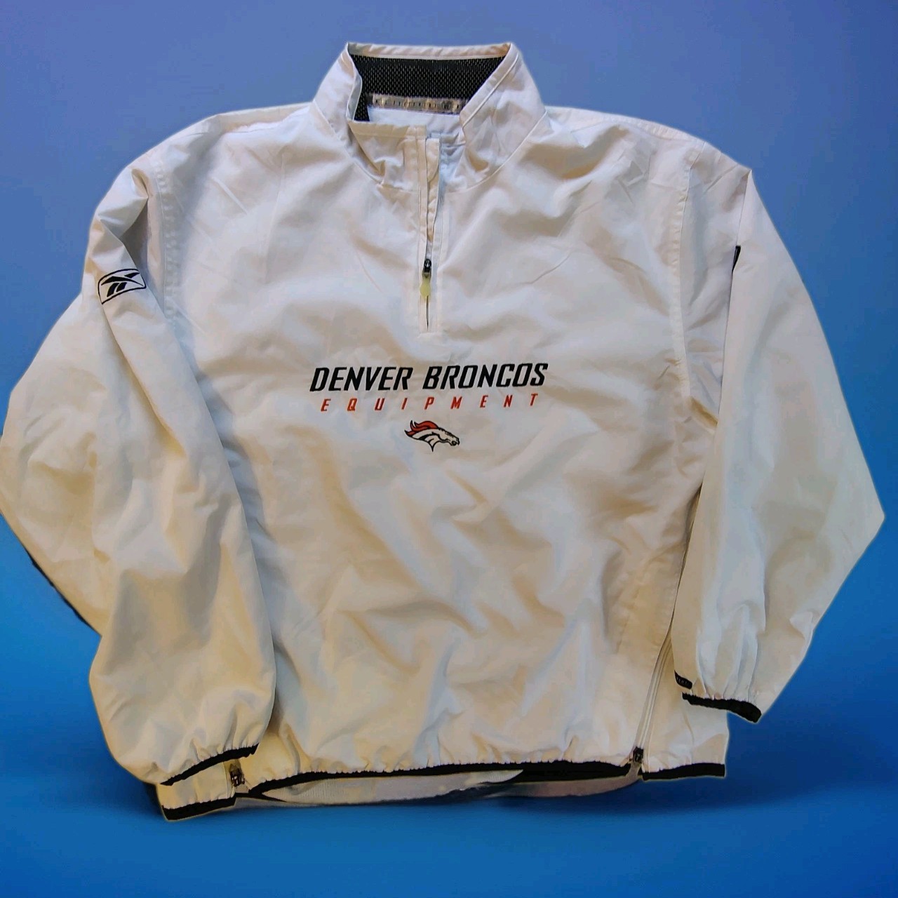 Vintage Denver Broncos Reebok NFL On Field  Men\'s 1/4 Zip Pullover Jacket L 2001