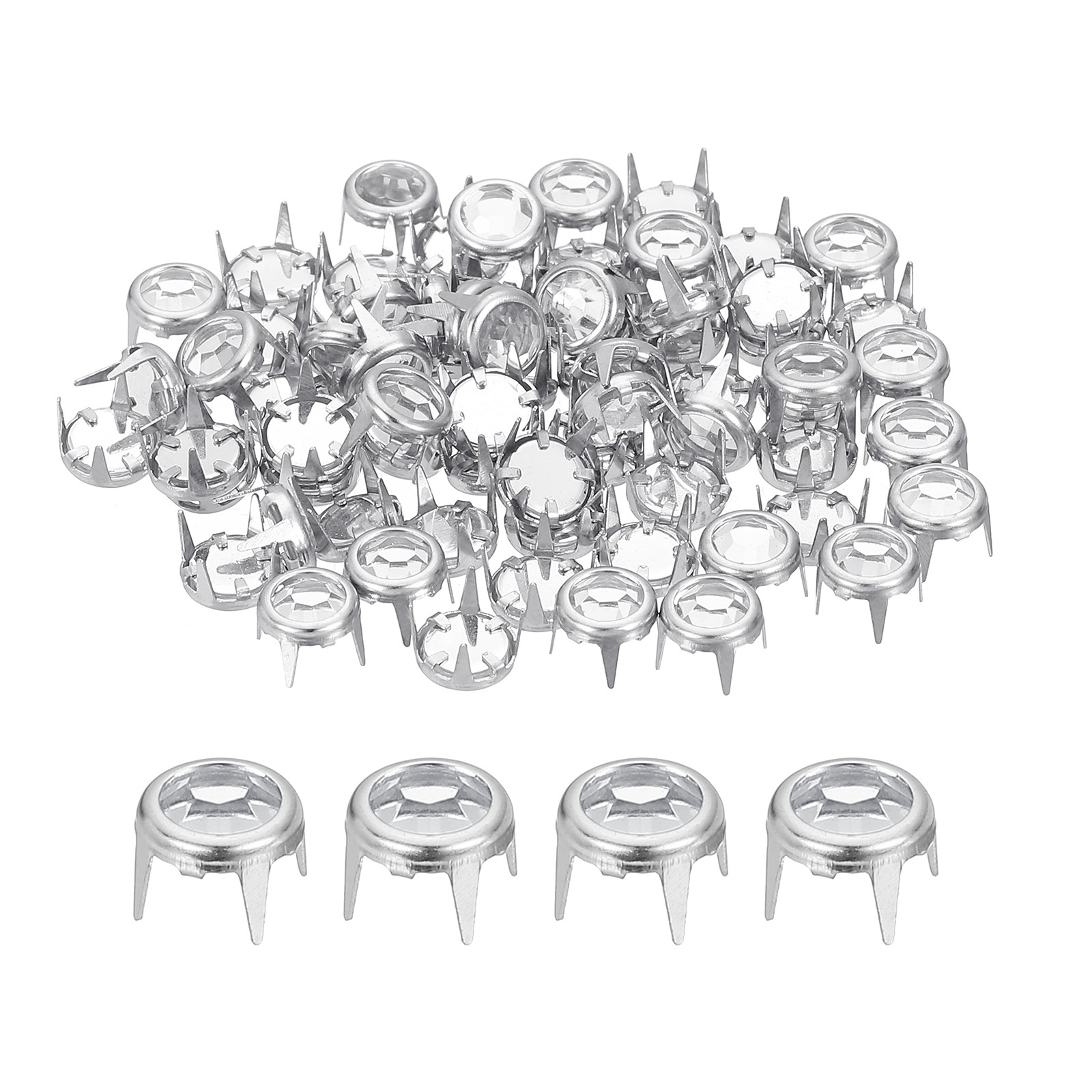 60Pcs Rhinestone Studs 6mm Round Rivets Claw Beads Nailhead Silver/White 60Pcs Rhinestone Studs 6mm Round Rivets Claw Beads Nailhead Silver/White