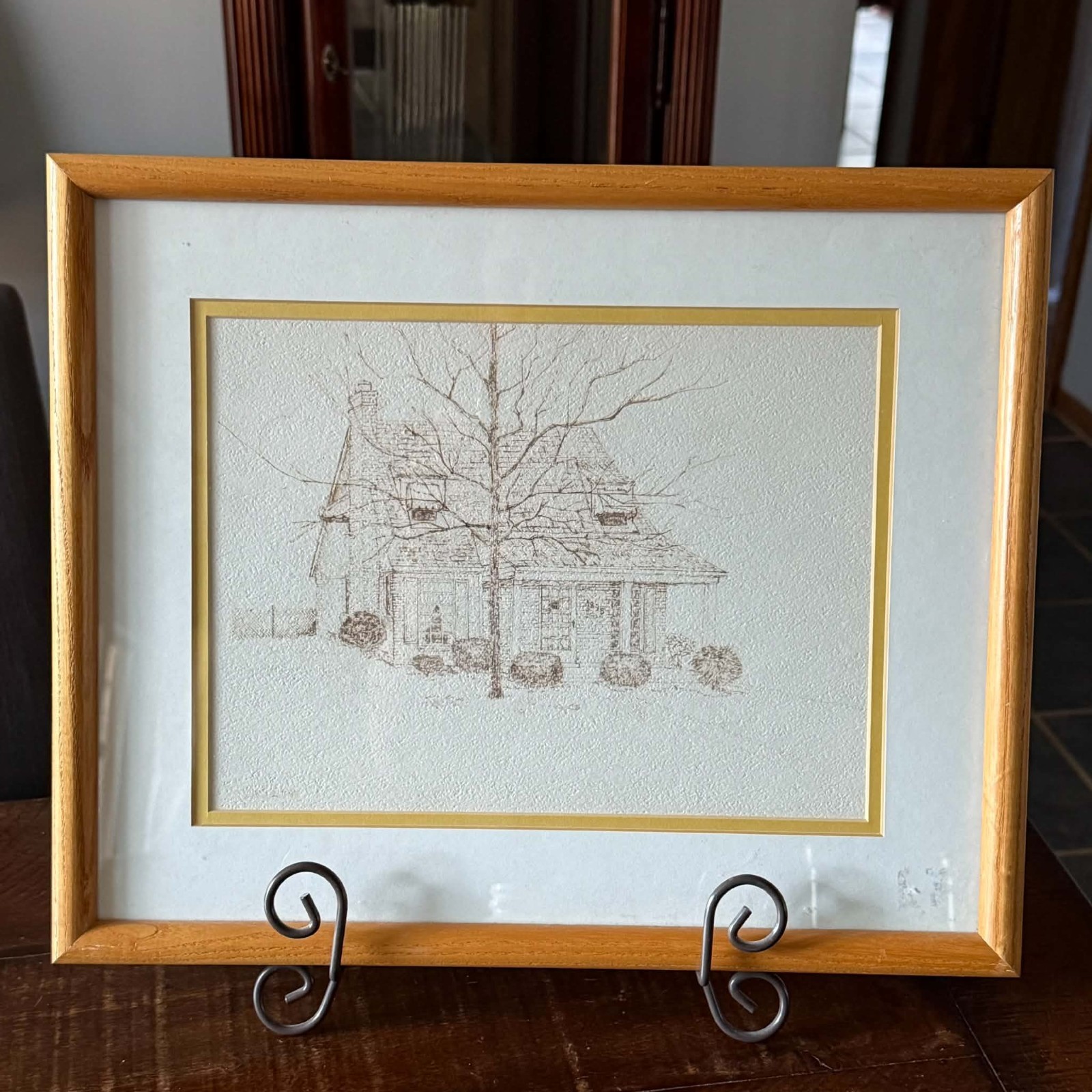 Vintage 1987 Original Pen and Ink House Drawing Signed Marcia Framed Matted Art Vintage 1987 Original Pen and Ink House Drawing Signed Marcia Framed Matted Art