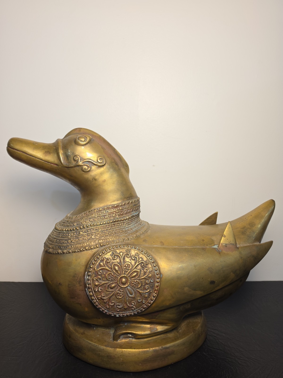 Vintage Anglo Indian Brass Duck 1960 Sculpture Rustic Eclectic Home Decor Rare