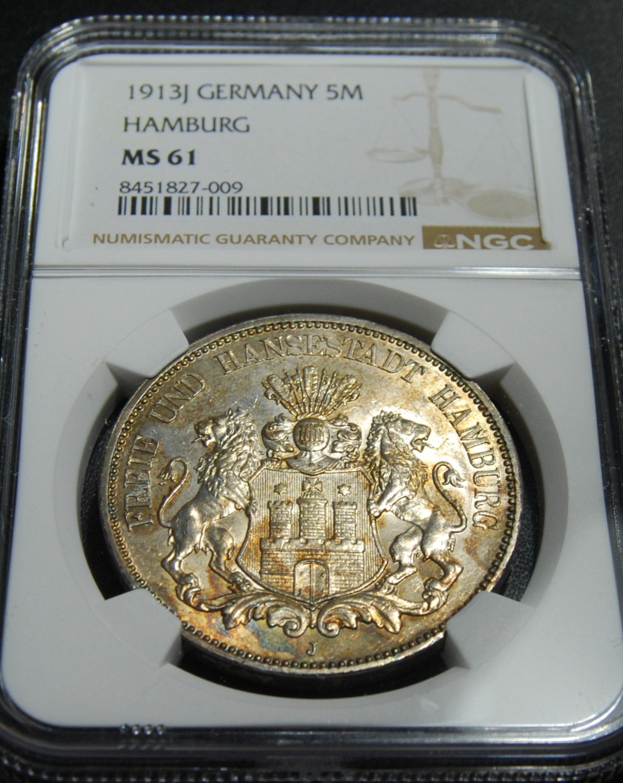 1913J GERMANY HAMBURG 5M - NGC MS61