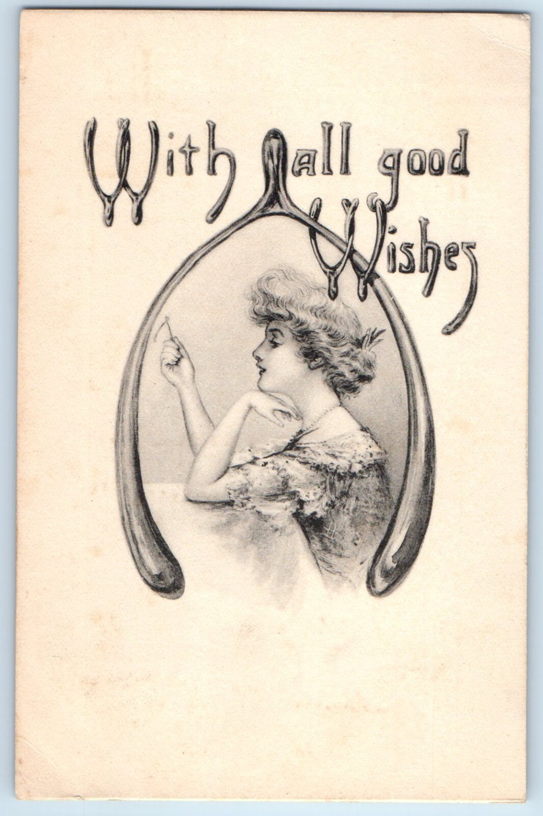 c1910\'s Wishbone Pretty Woman With All Good Wishes Clyde New York NY Postcard