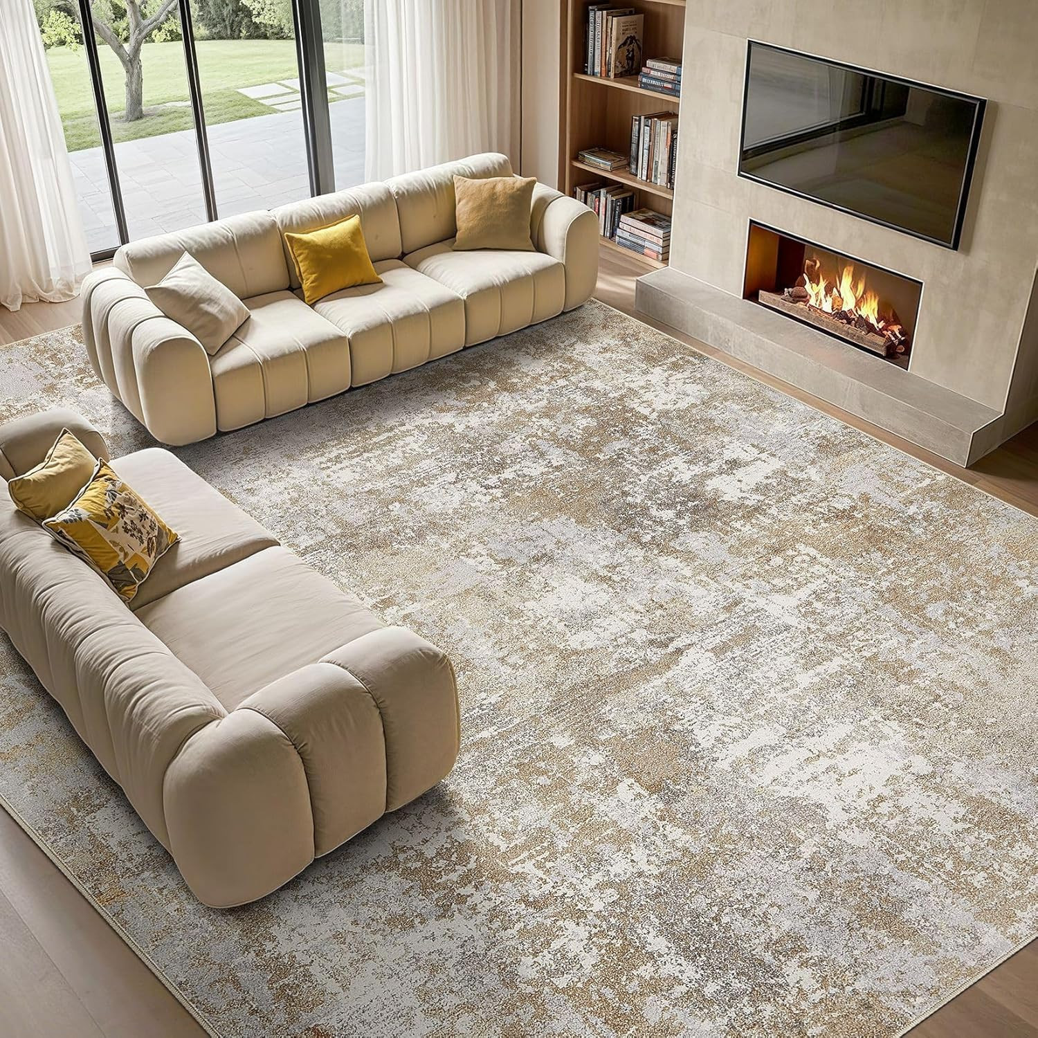 Modern Washable 10x14 Area Rug - Soft Non-Slip Beige Brown for Home Décor Modern Washable 10x14 Area Rug - Soft Non-Slip Beige Brown for Home Décor