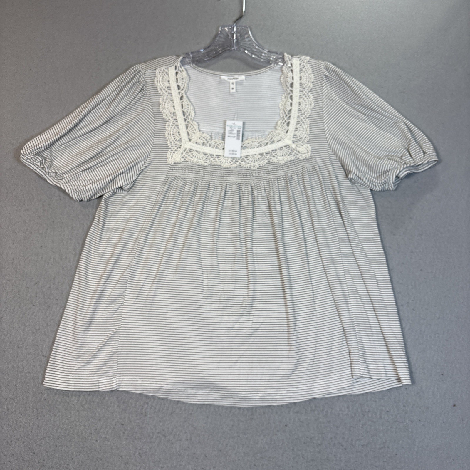 Maurices Lace Neckline Black and Cream Striped Shirt Woman Size M NWT