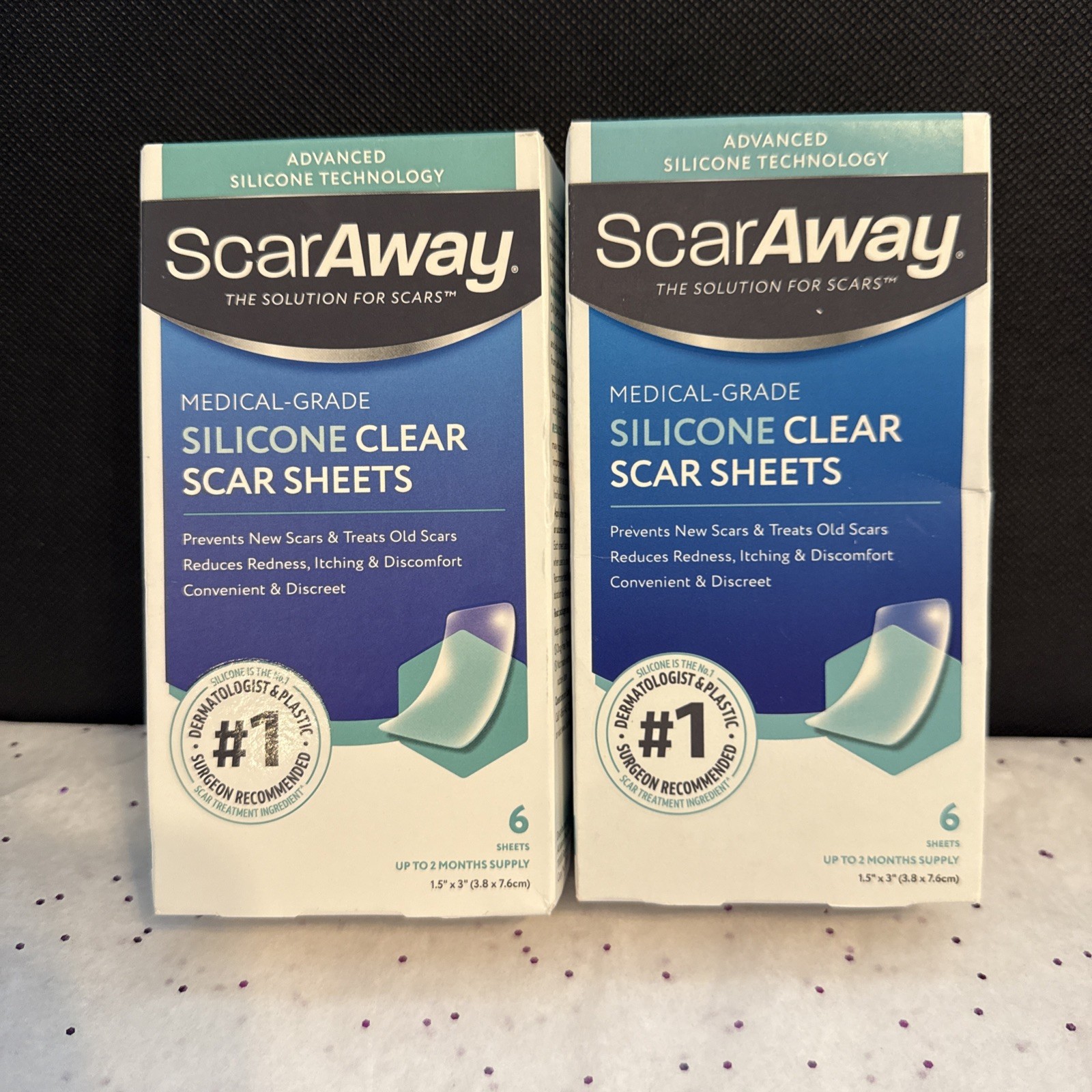 TWO BOXES ~ ScarAway ~ Clear Silicone Scar Sheets 6 Sheets X 2 = 12 SHEETS TOTAL