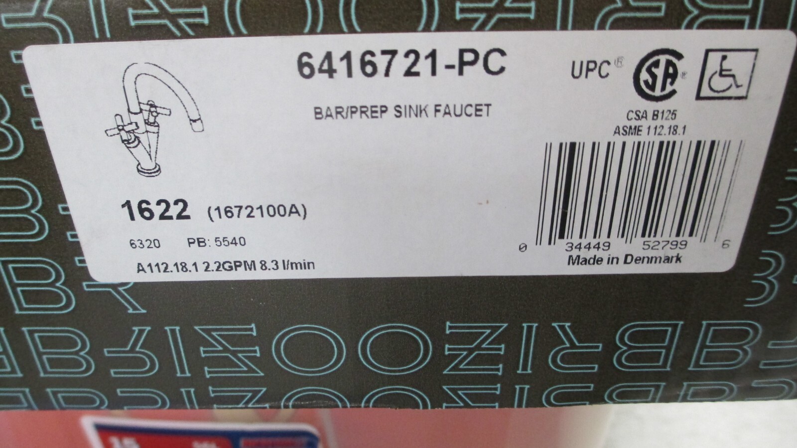 NIB, Brizo 6416721-​PC, Polished Chrome Two Handle, Bar Prep Faucet