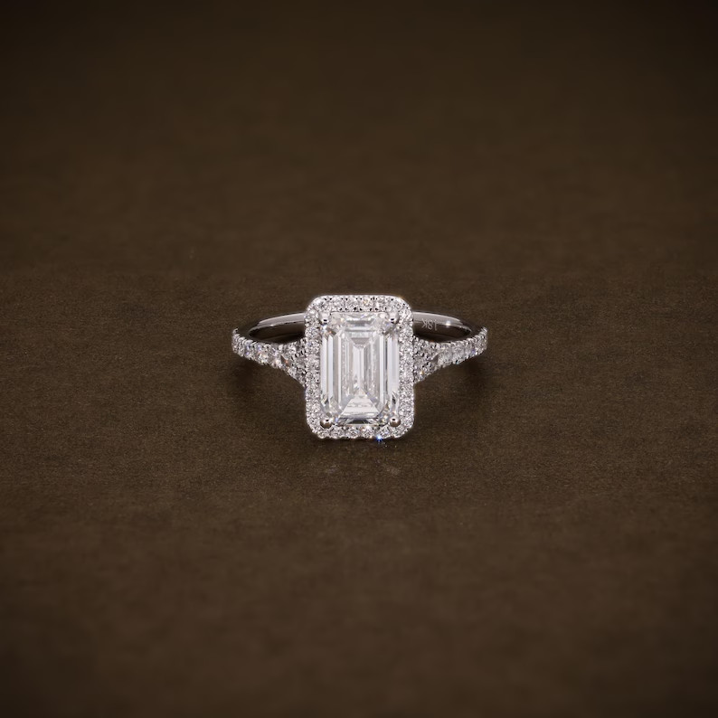 1.5CT Emerald Cut Simulated Diamond Engagement Band Ring 14k White Gold Plated