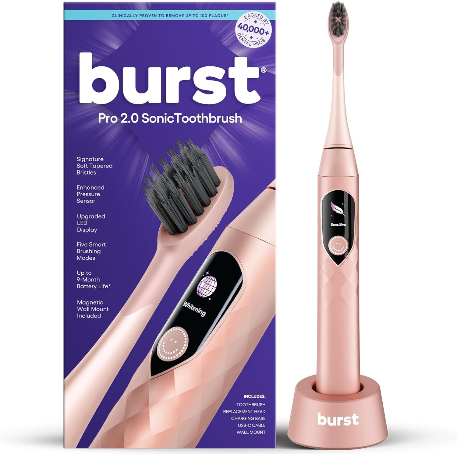 NEW Burst Pro 2.0 Sonic Toothbrush Adult Rose Gold NEW Burst Pro 2.0 Sonic Toothbrush Adult Rose Gold