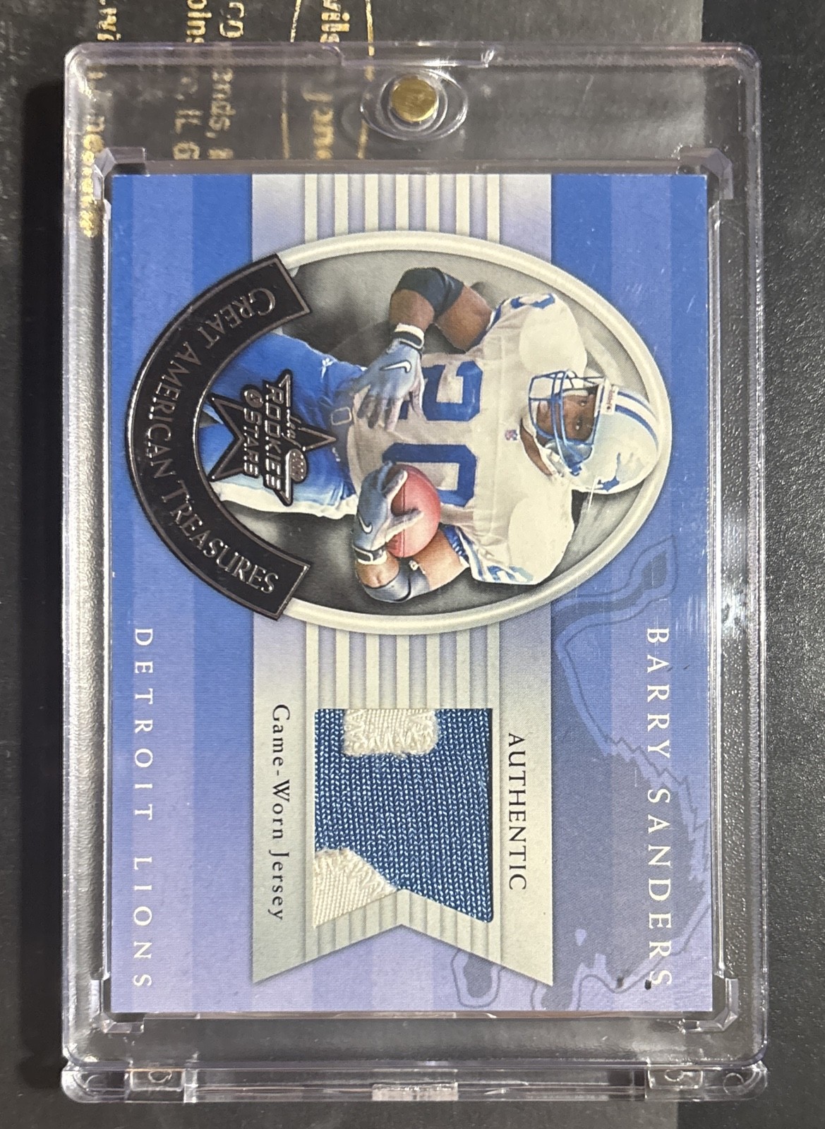 2000 Leaf Rookies & Stars Great American Treasures Barry Sanders GAT3 /100 (MEM)