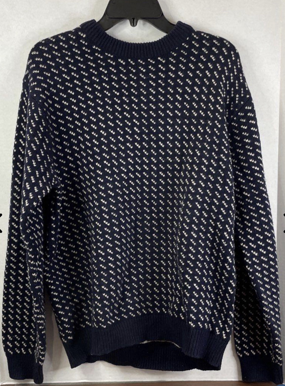 L.L.Bean Birdseye Sweater Men\'s M Reg Blue White Wool Blend Fisherman Pullover