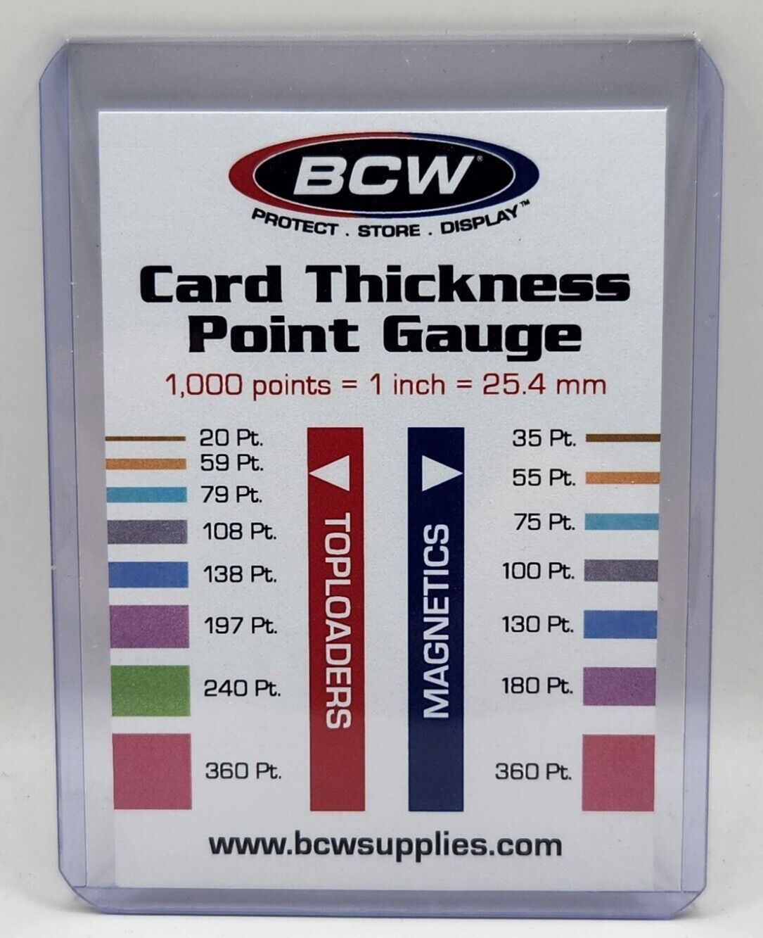 BCW Thickness Point Gauge in CBG Toploader Sleeve Trading Card Measurement Tool