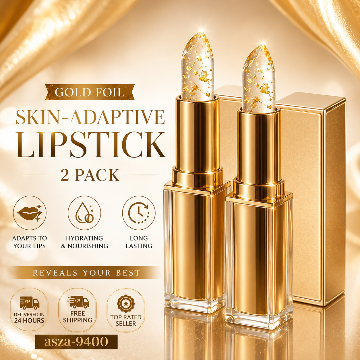 Color Changing Lipstick, 2Colors Gold Flakes Moisturizing Glossy Long Lasting pH